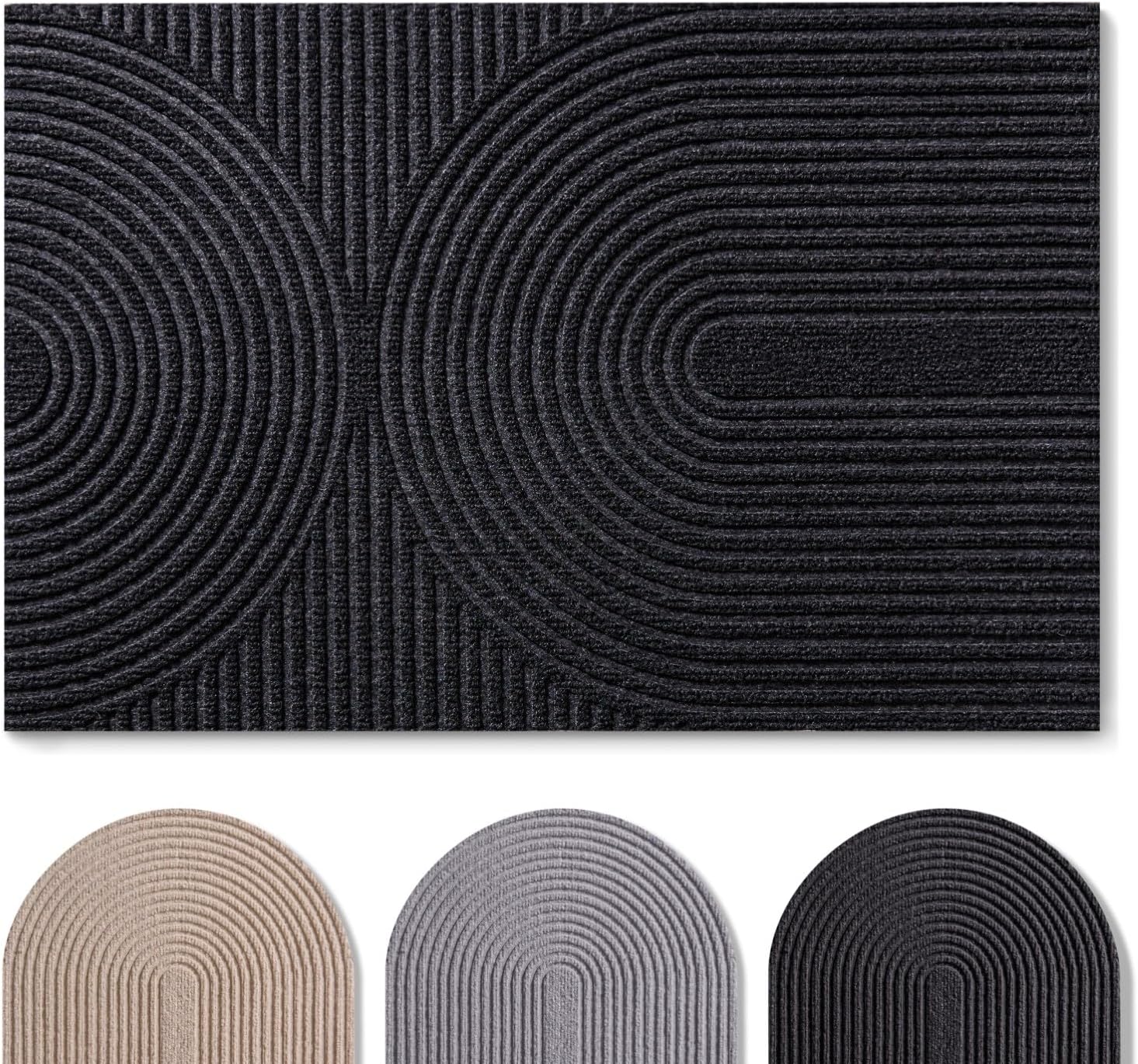 Fußmatte Für Drinnen Und Draußen, 60 X 90 Cm – Rutschfeste Outdoor-matte – Strapazierfähige Polyester-fußmatte – Schmutzabsorbierend – Maschinenwaschbar – Anthrazitfarbenes Wellenmuster