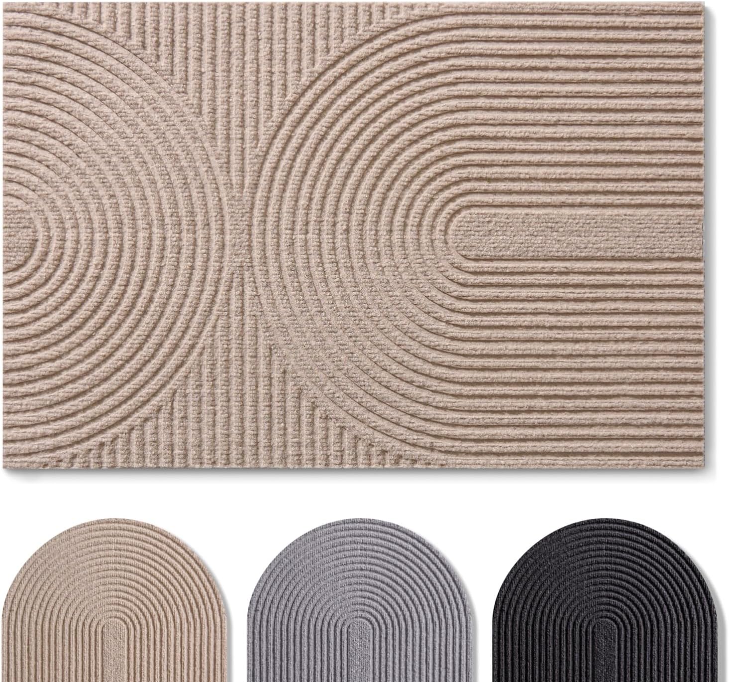 Fußmatte Für Den Innen- Und Außenbereich, 60 X 90 Cm – Rutschfeste Außenmatte – Strapazierfähige Polyester-fußmatte Mit Schmutzabsorbierendem Material – Maschinenwaschbar – Beiges Wellenmuster