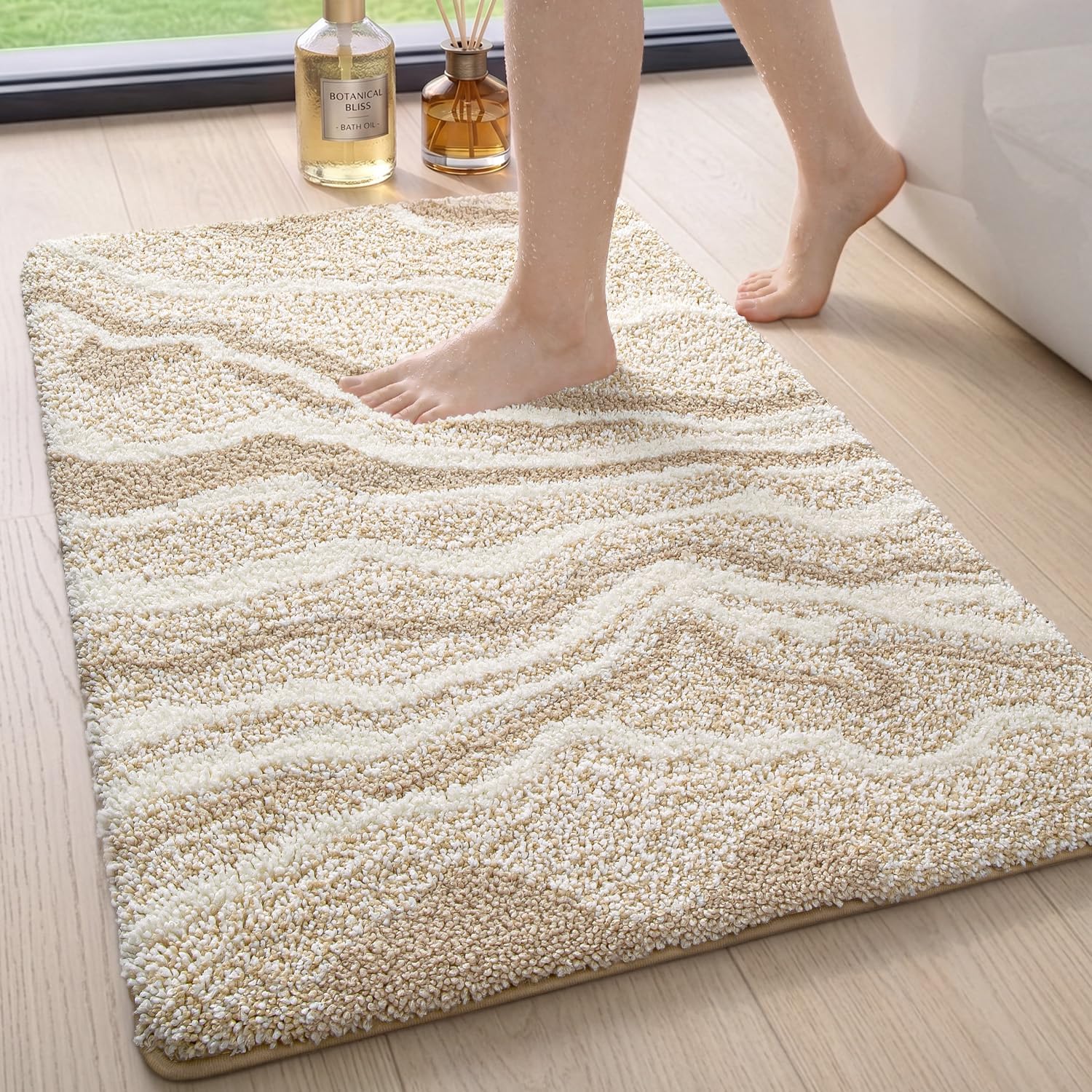 Rutschfeste, Saugfähige Badematte 45 X 75 Cm, Beige, Weiche Mikrofaser, Super Saugfähig, Modernes Design, Maschinenwaschbar, Für Dusche Und Badewanne