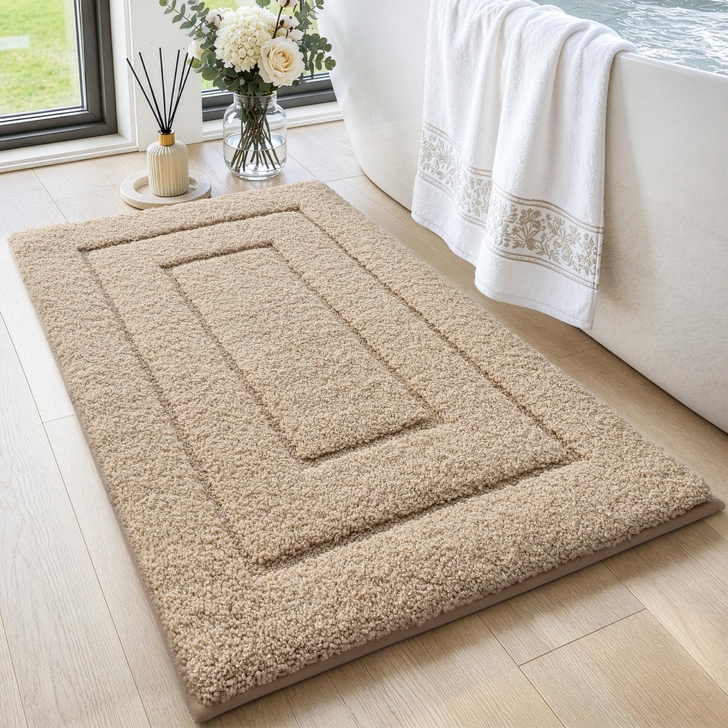 Rutschfeste Mikrofaser-badematte 50 X 80 Cm, Beige, Weiche Mikrofaser, Super Saugfähig, Extra Dick, Maschinenwaschbar, Für Dusche Und Badewanne