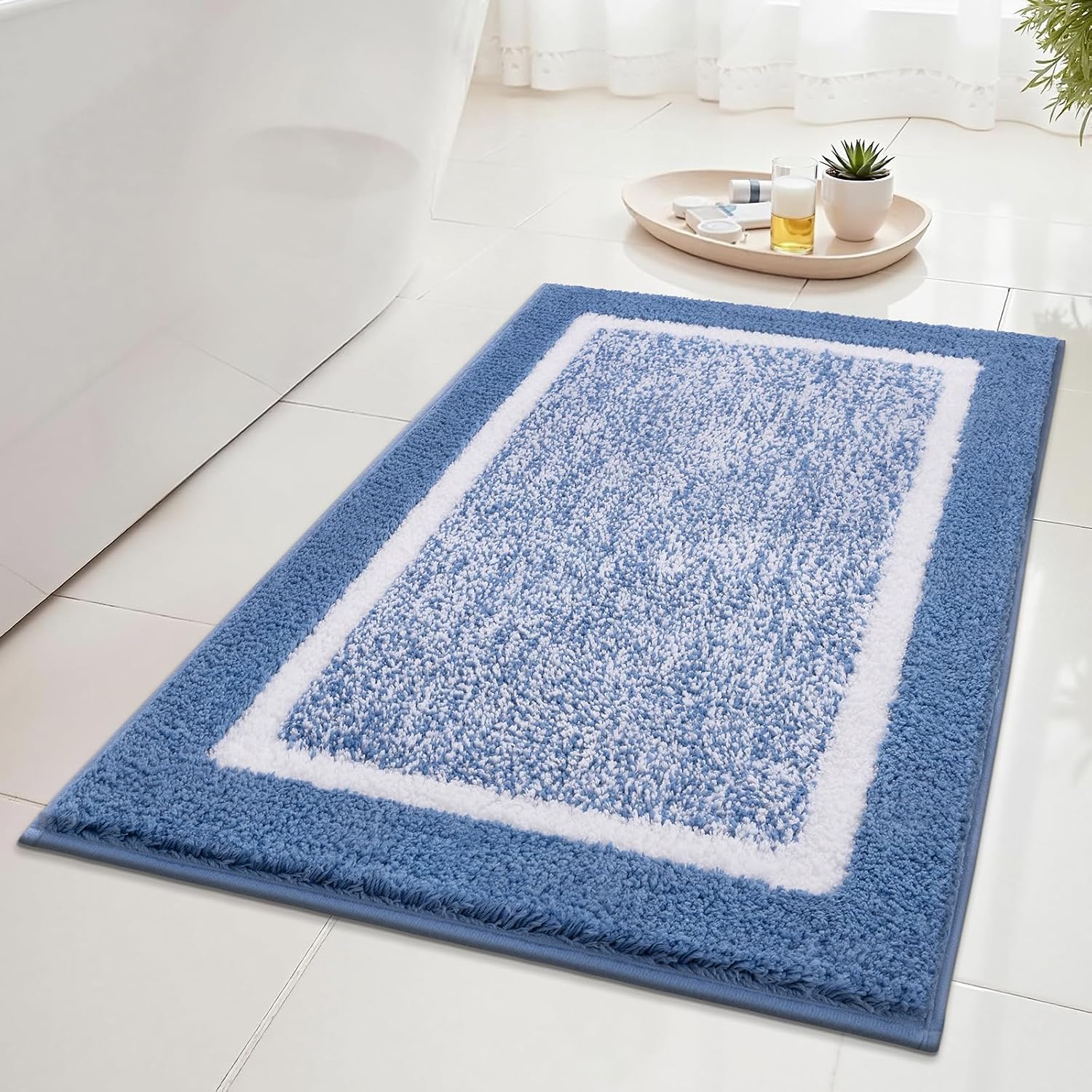 Weiche Badematte, Flauschige Mikrofaser-badematte, Rutschfest, Saugfähig Und Schnelltrocknend, Maschinenwaschbar, Blau, 50 X 80 Cm