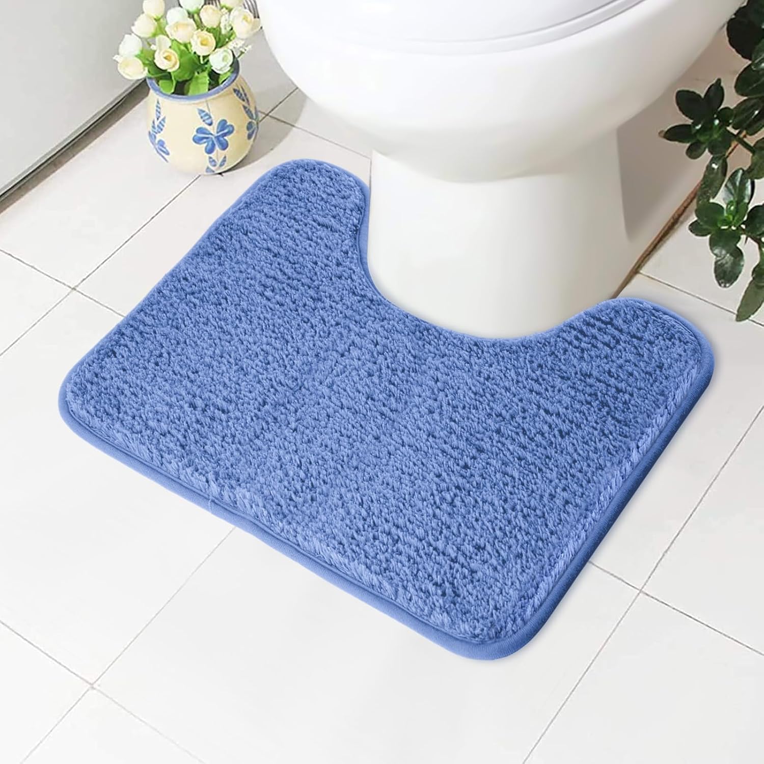 Rutschfeste, U-förmige Toilettenmatte, 50 X 40 Cm, Blau Saugfähige Duschmatte, Mikrofaser-toilettenmatte, Dicke Badezimmer-toilettenmatte