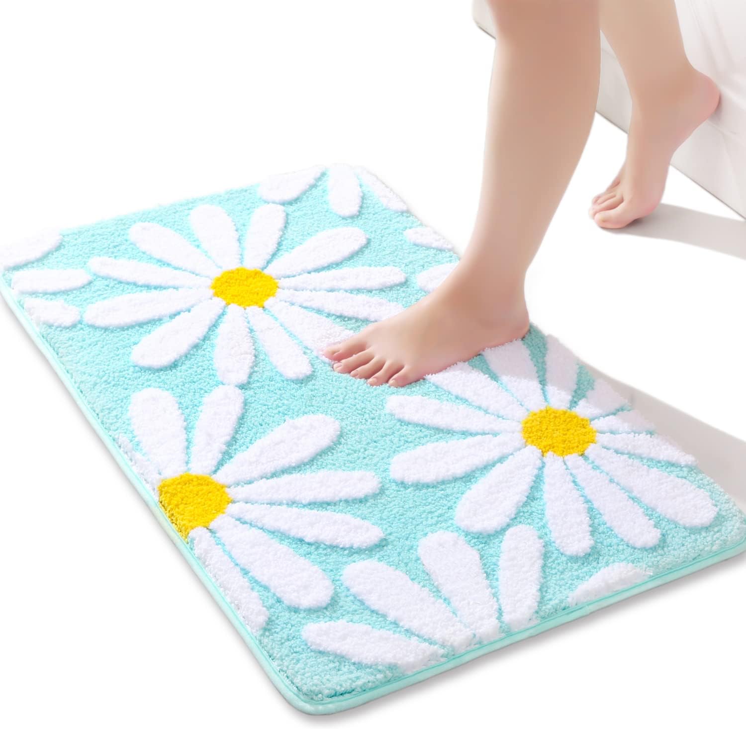 Grüne Badematte Mit Weißen Blumen, 40 X 60 Cm, Rutschfeste Badematte Für Badezimmer, Weiche Mikrofaser-badematte, Super Saugfähige Bodenmatte Für Wohnzimmer Und Dusche