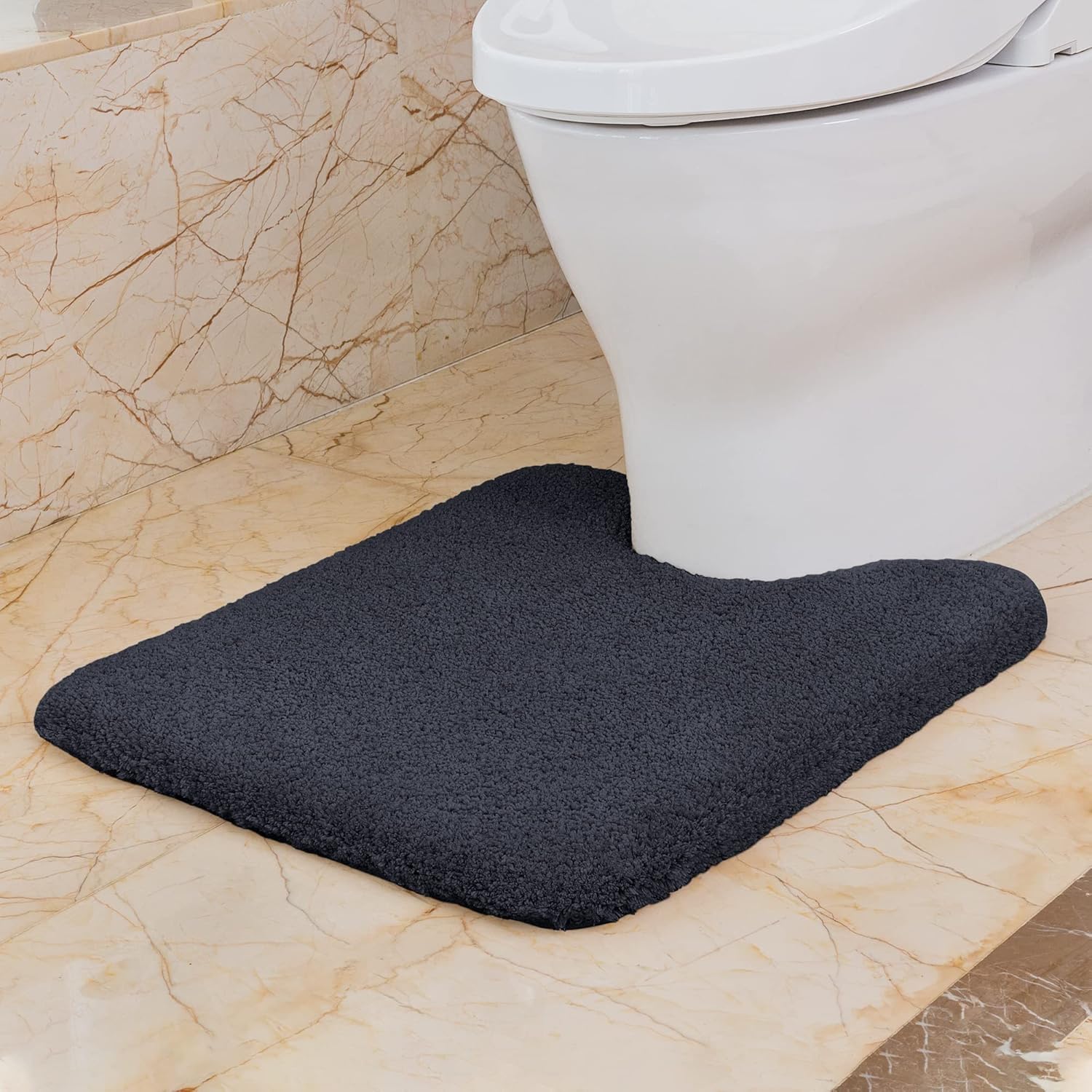 Rutschfeste, Konturierte Wc-matte, Extra Dicke, Saugfähige Wc-matte, Ultraweiche Mikrofaser-badematte, Schnelltrocknend, Maschinenwaschbar – 50 X 60 Cm (schwarz)