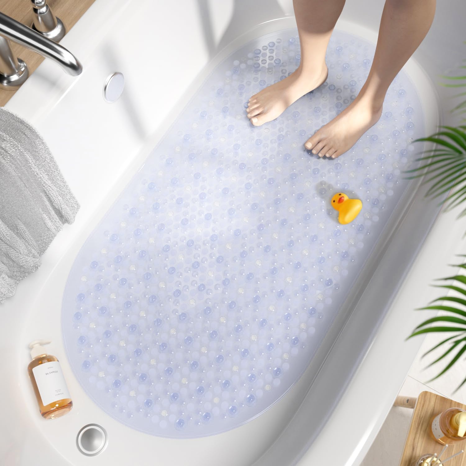 Ovale, Rutschfeste Badematte, 69 X 38 Cm, Mit Noppenstruktur, Maschinenwaschbar, Schimmelresistent, Transparent