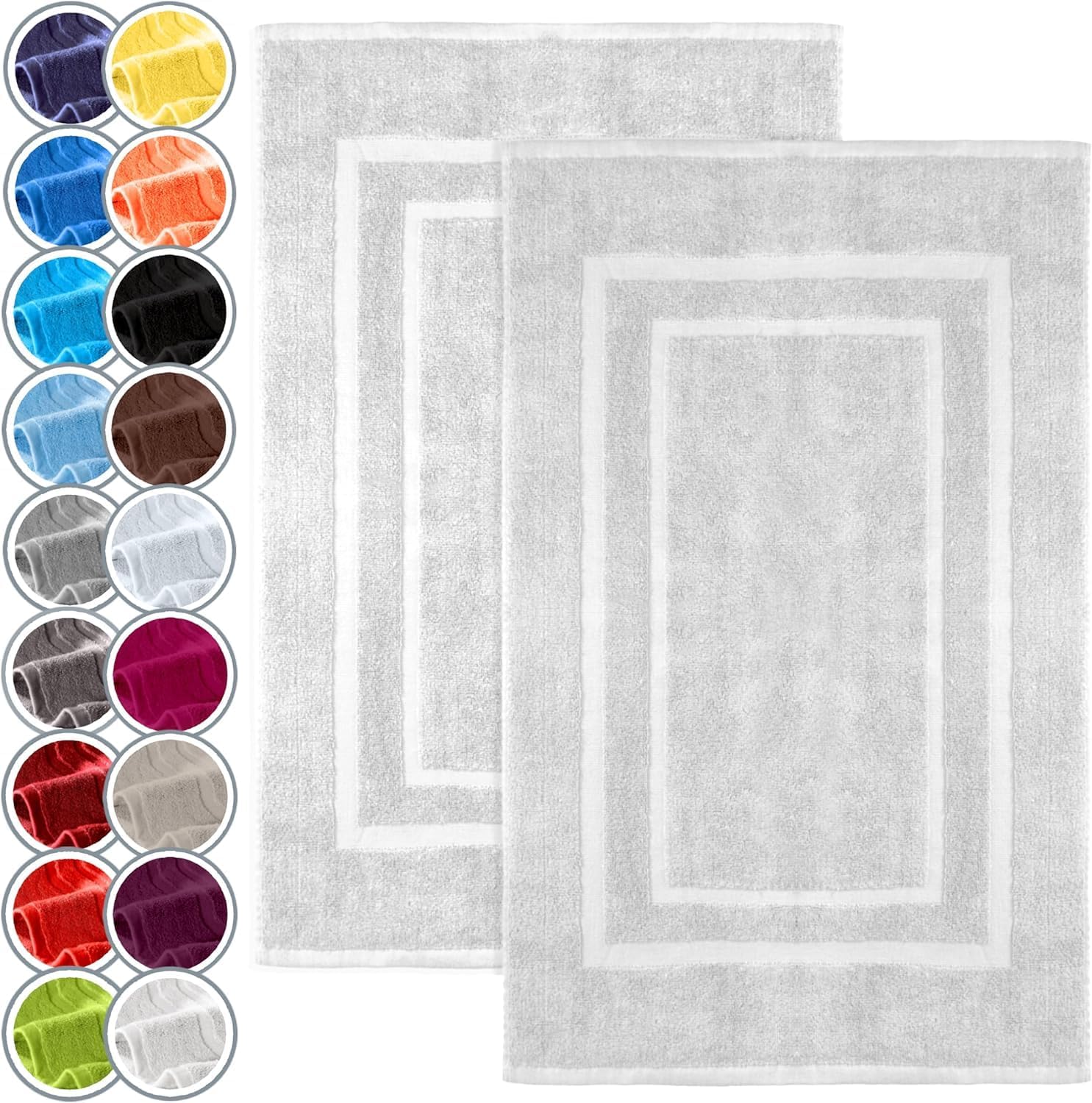 Set Aus Zwei Badematten, 50 X 80 Cm, Aus 100 % Baumwollfrottee – Dick Und Saugfähig – Schnelltrocknend – Ohne Gummirückseite – Weiß