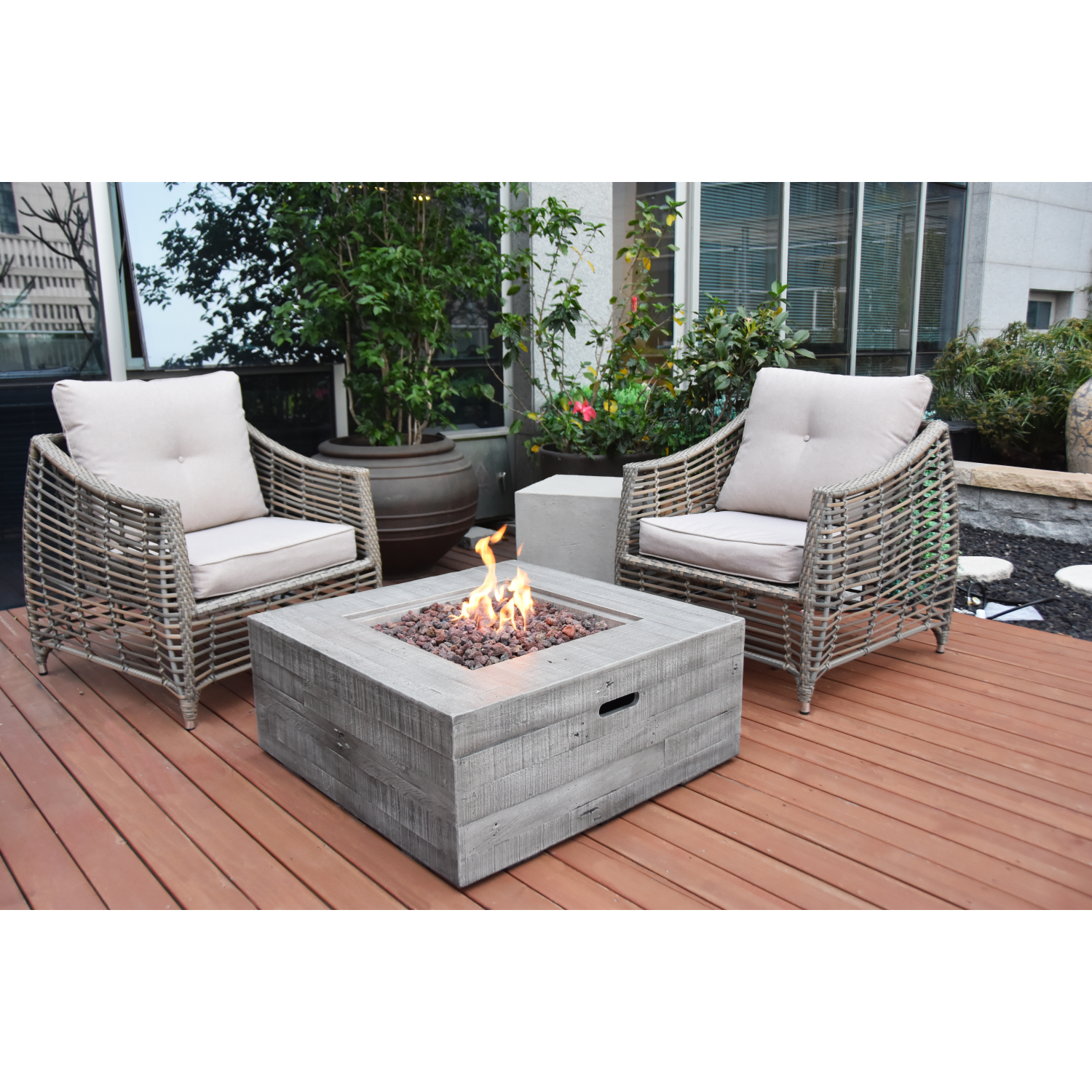 Elementi Gasfeuerstelle "wilton" In Holzoptik, Grau, 87 X 87 X 38 Cm (l X B X H)