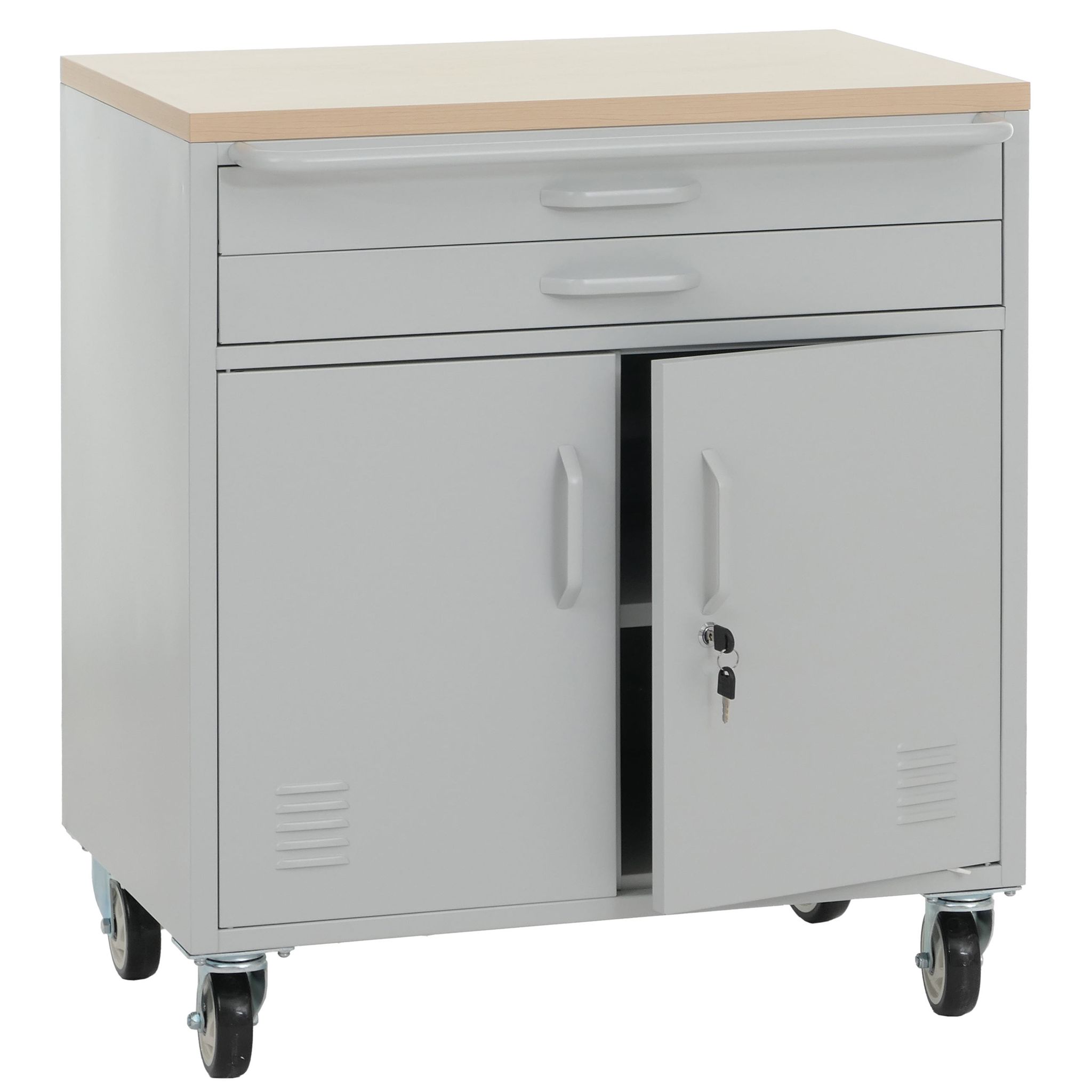 Werkstattwagen Hhg-338, Rollwagen Werkzeugwagen, Abschließbar Rollen Staufächer Schubladen Stahl 85x75x53cm Hellgrau