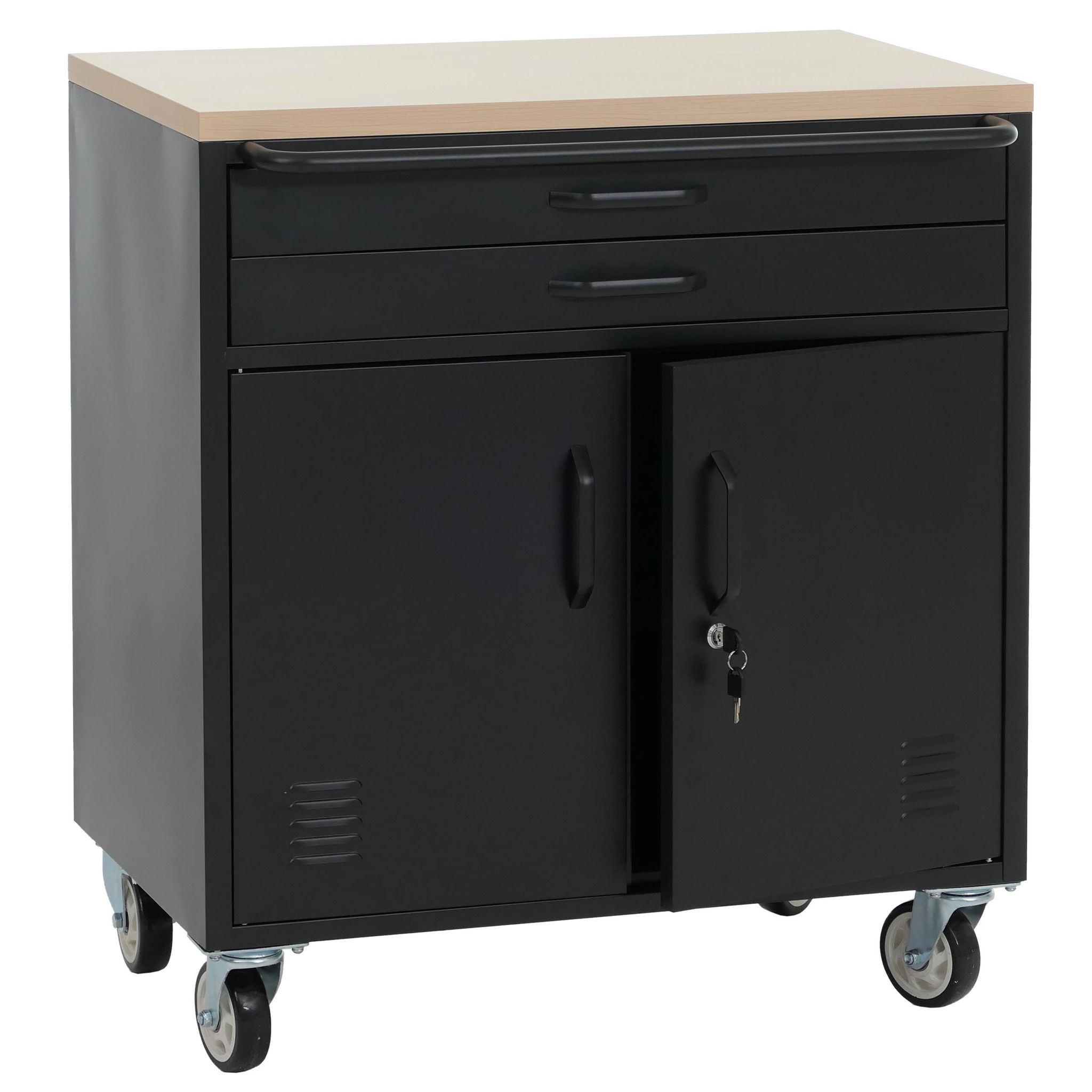 Werkstattwagen Hhg-338, Rollwagen Werkzeugwagen, Abschließbar Rollen Staufächer Schubladen Stahl 85x75x53cm Schwarz