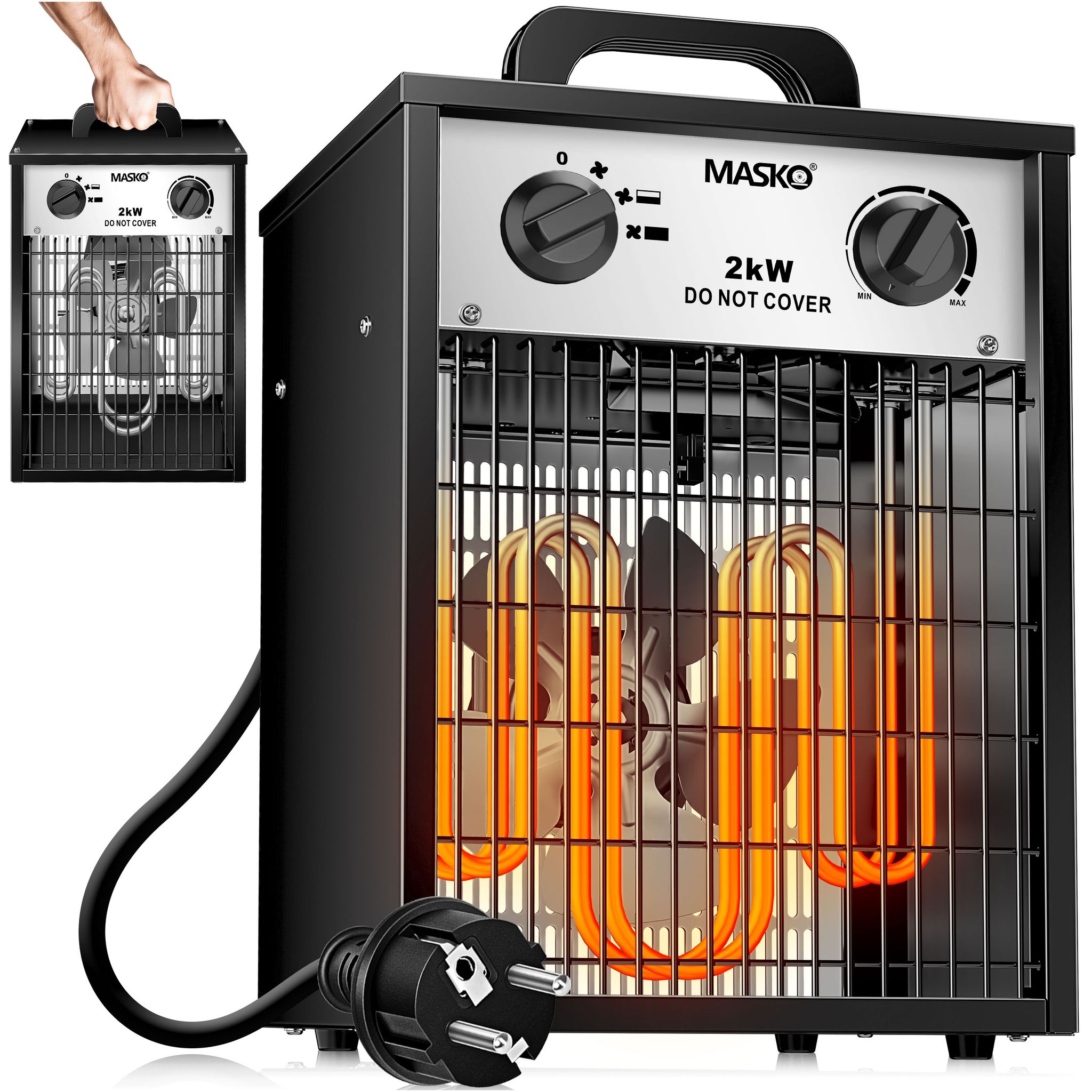 Masko® Elektroheizer Mit Thermostat, 3 Heizstufen - 2 Kw, Weiß