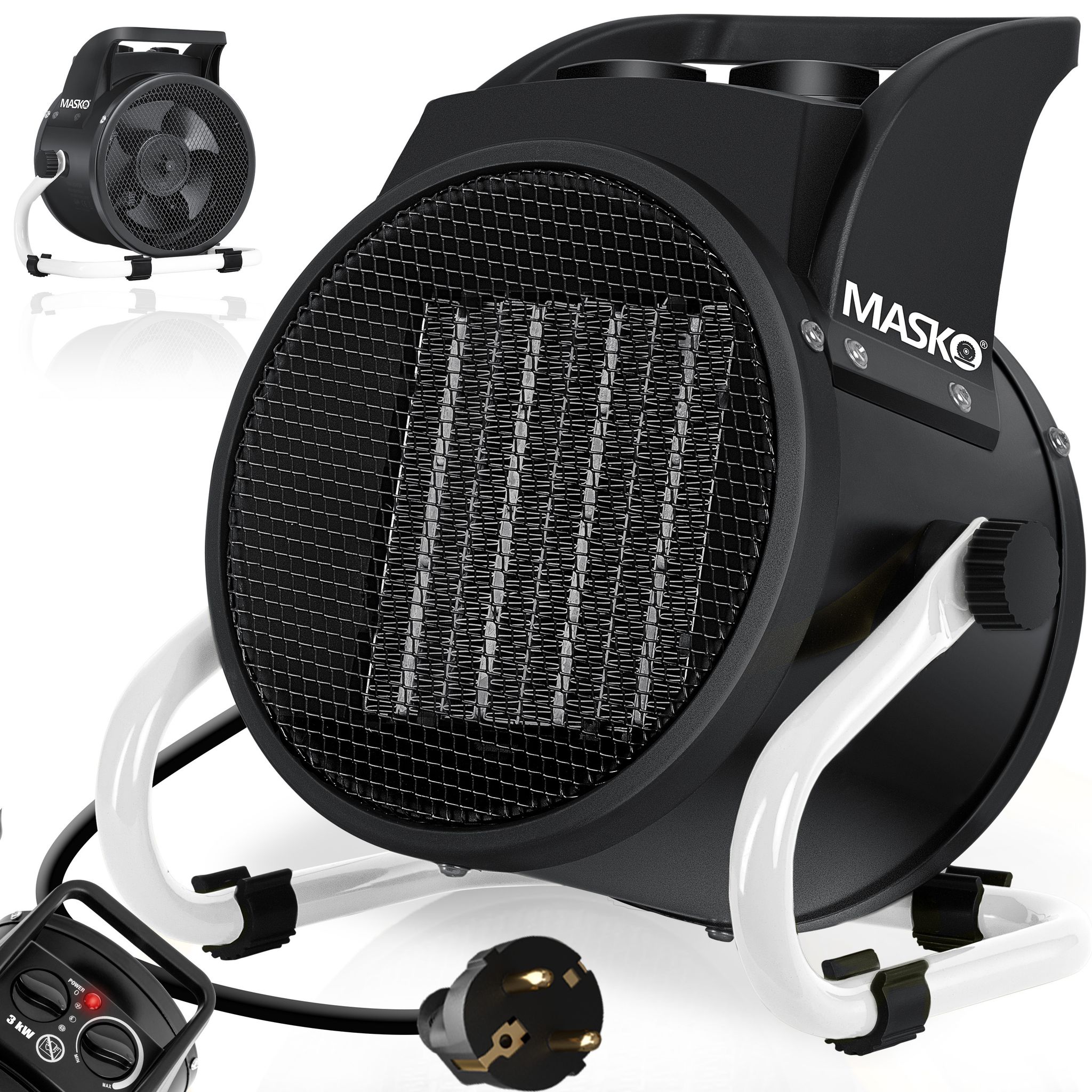Masko® Elektroheizer 3 Heizstufen Mit Thermostat - 3 Kw, Weiß
