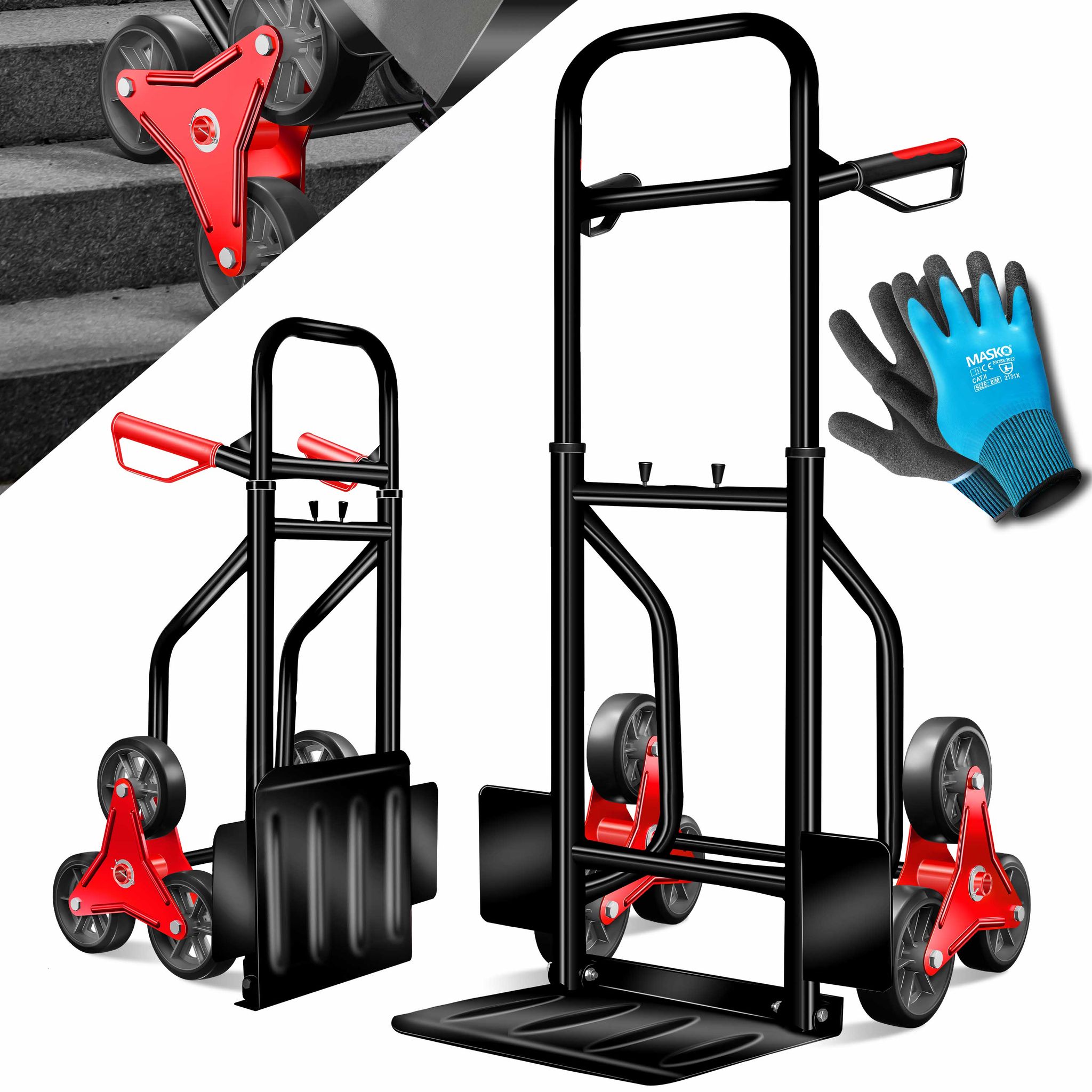 Masko® Treppenkarre Sackkarre 200kg, Treppensteiger - Schwarz
