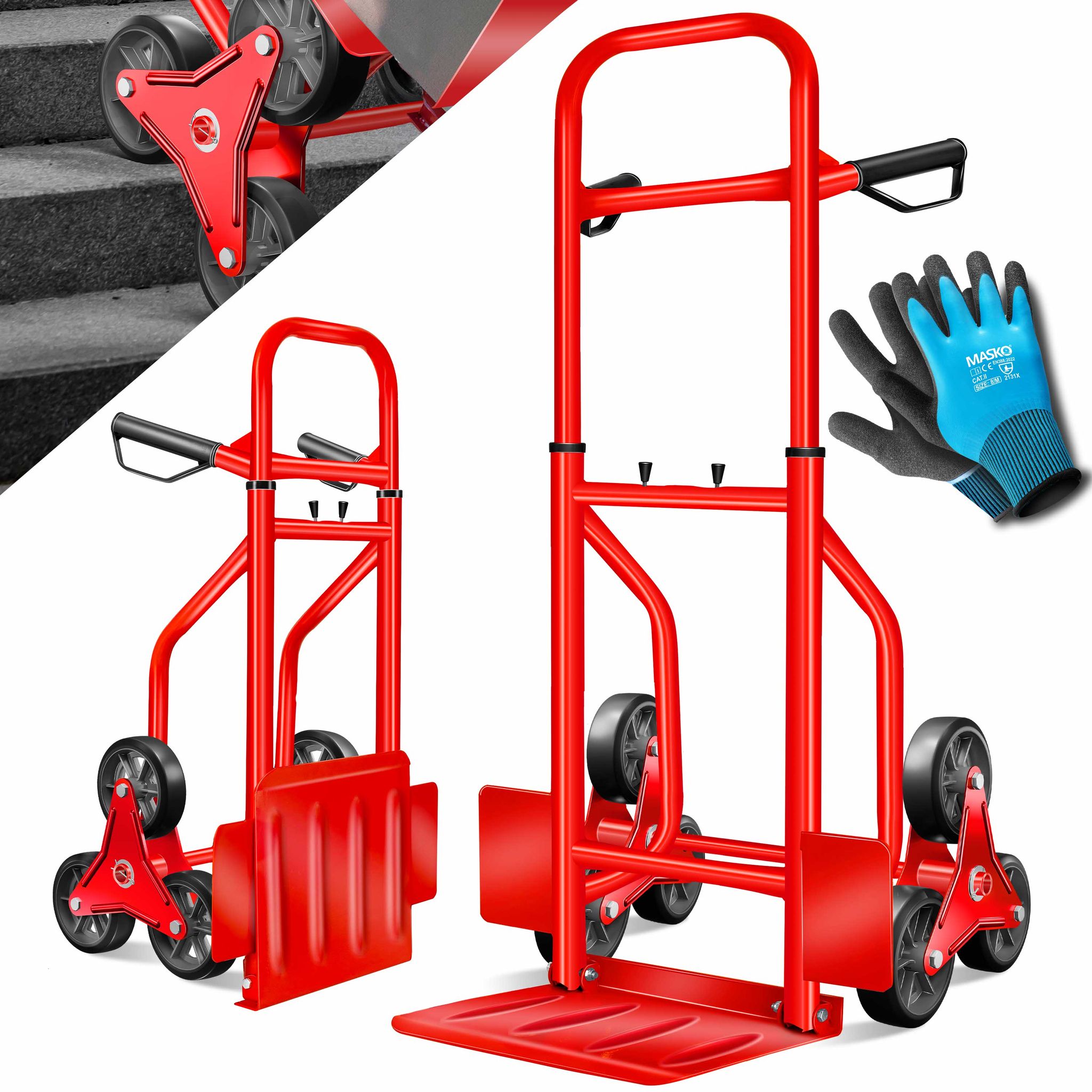 Masko® Treppenkarre Sackkarre 200kg, Treppensteiger - Rot