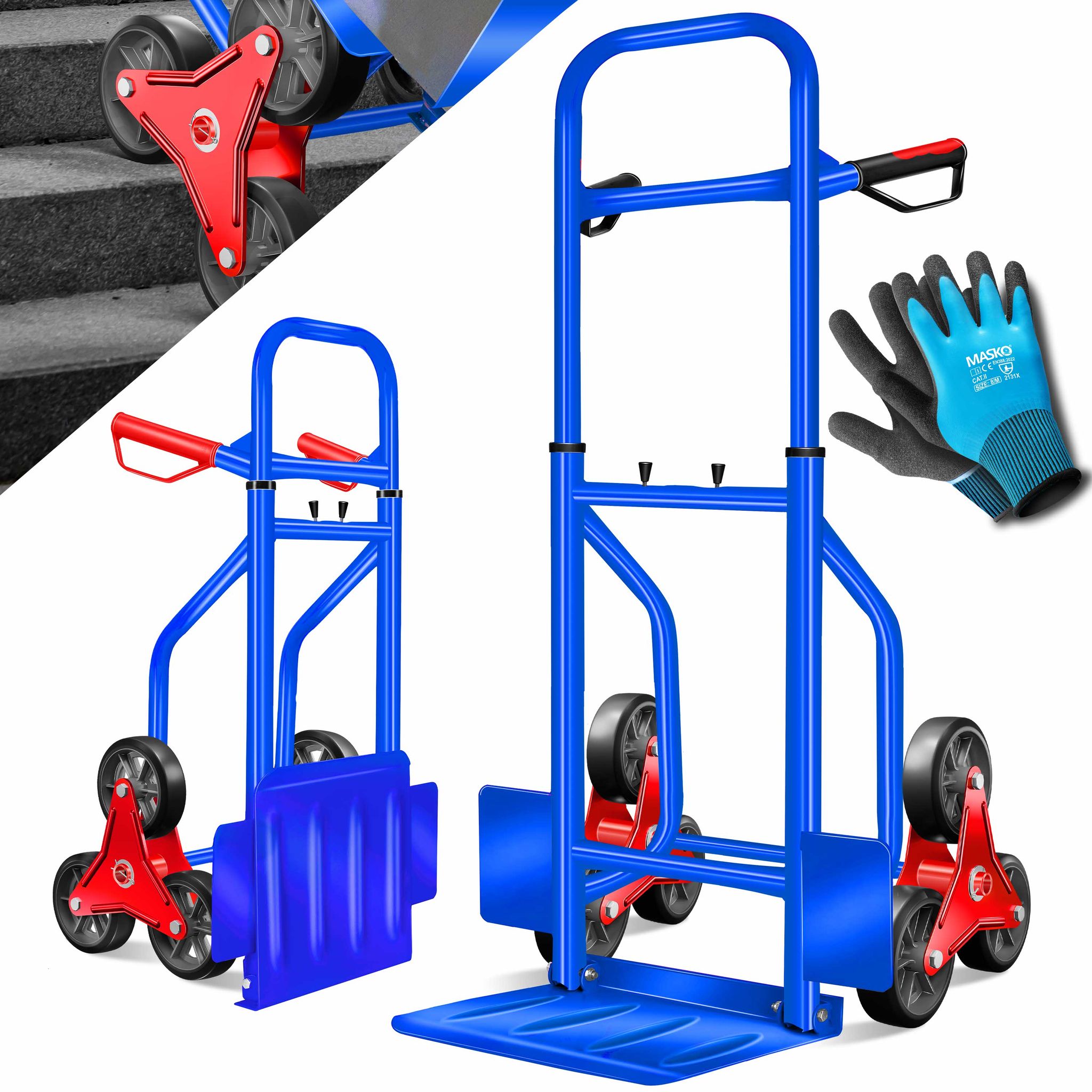 Masko® Treppenkarre Sackkarre 200kg, Treppensteiger - Blau