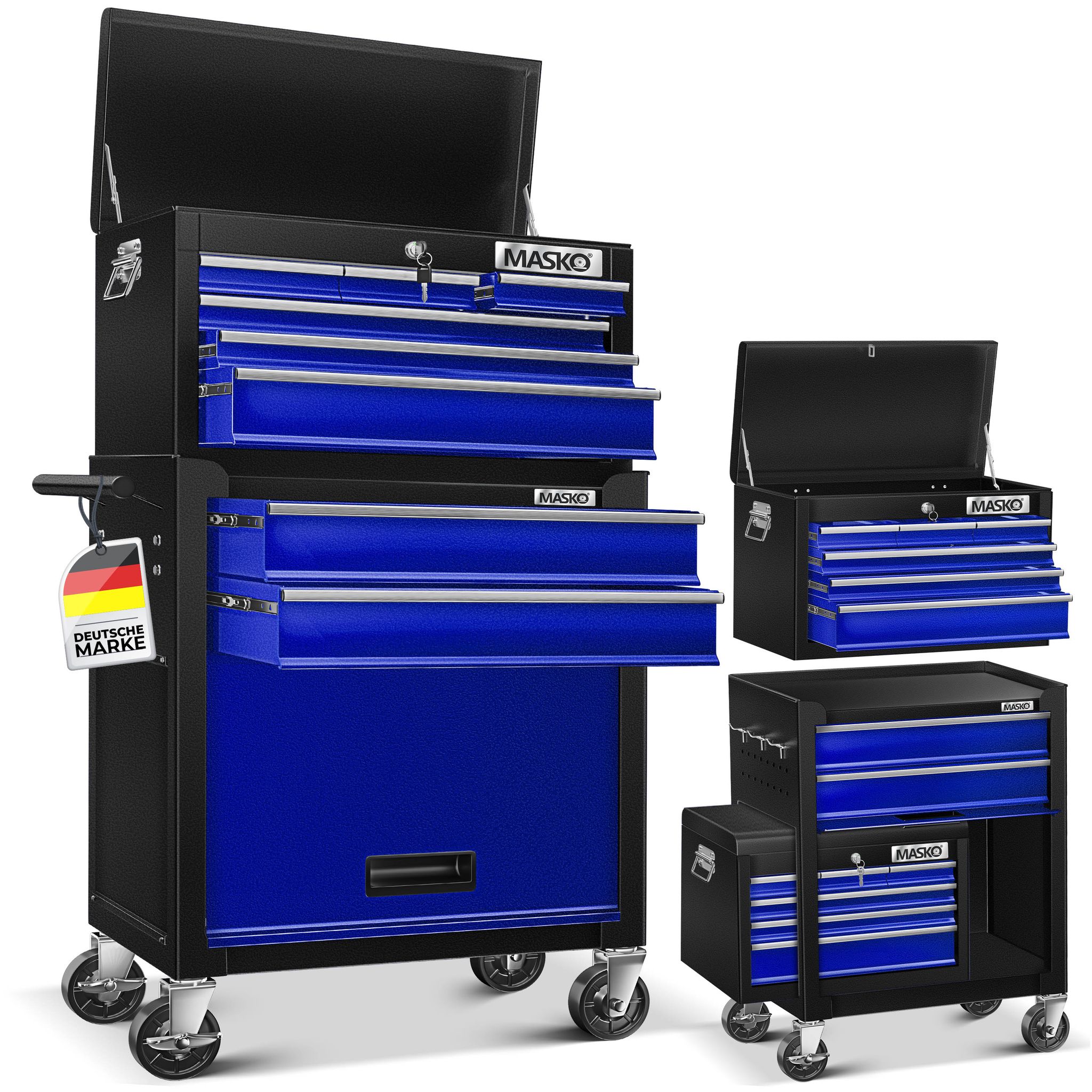 Masko® Werkstattwagen 9 Fächer, Abschließbar, Massivmetall - Blau