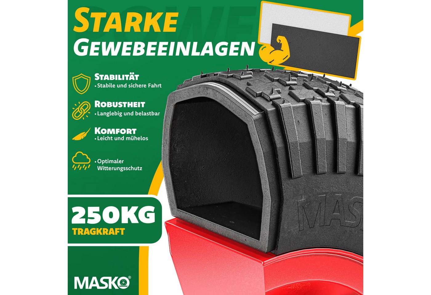 Masko® Schubkarrenrad, Luftbereifung, 40 Cm, Bis 250 Kg, Ersatzrad - Rot