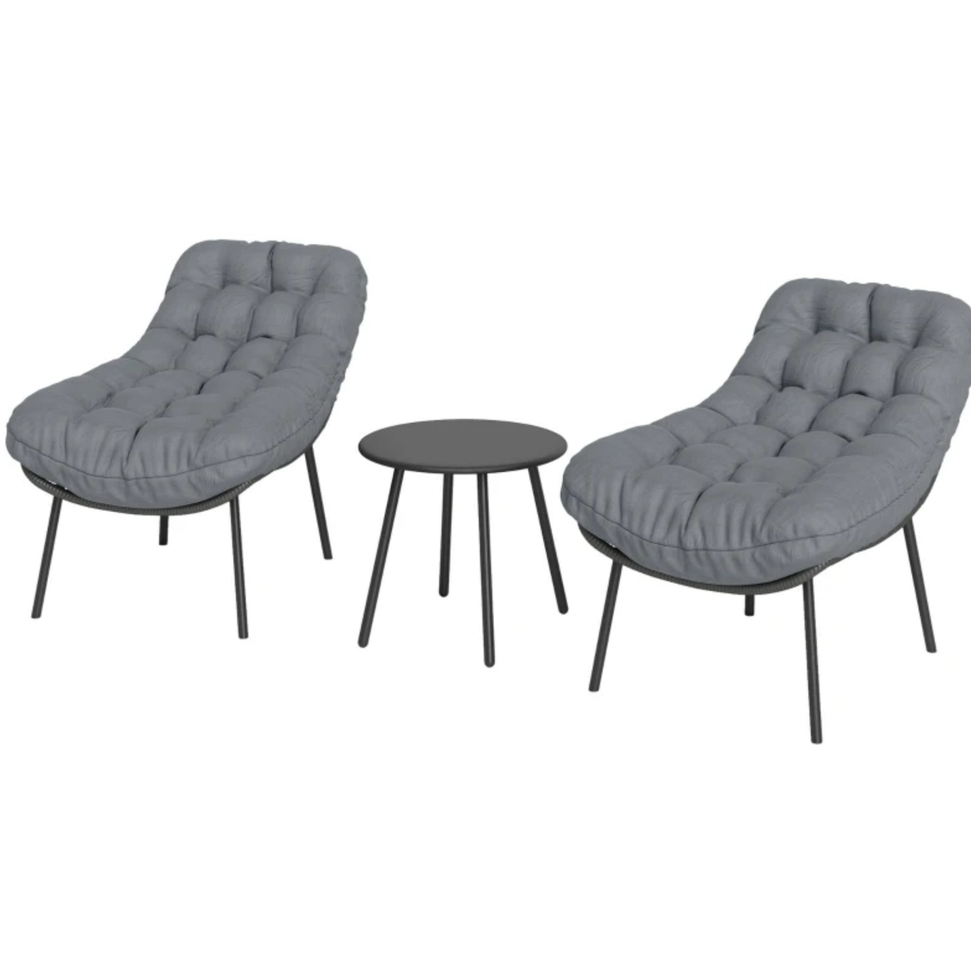 2-sitzer-gartenset Mit Harzgeflecht, 2 Sesseln, Beistelltisch Und Grauen 15-cm-kissen
