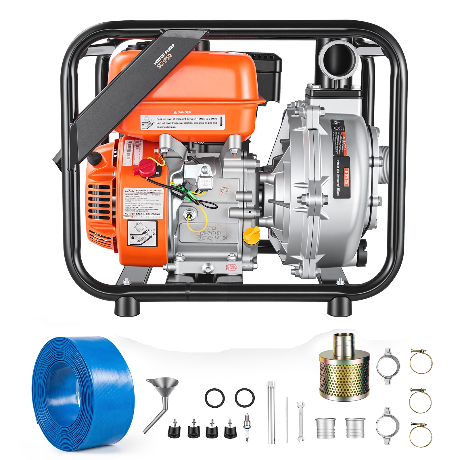 Mophorn Benzinbetriebene Wasserpumpe Mit 49,9 M Förderhöhe, 6-ps-motor, Tragbare Schmutzwasserpumpe Mit 762 Cm Auslassschlauch, Gusseisenlaufrad, Ideal Für Bewässerung, Teiche Und Pools