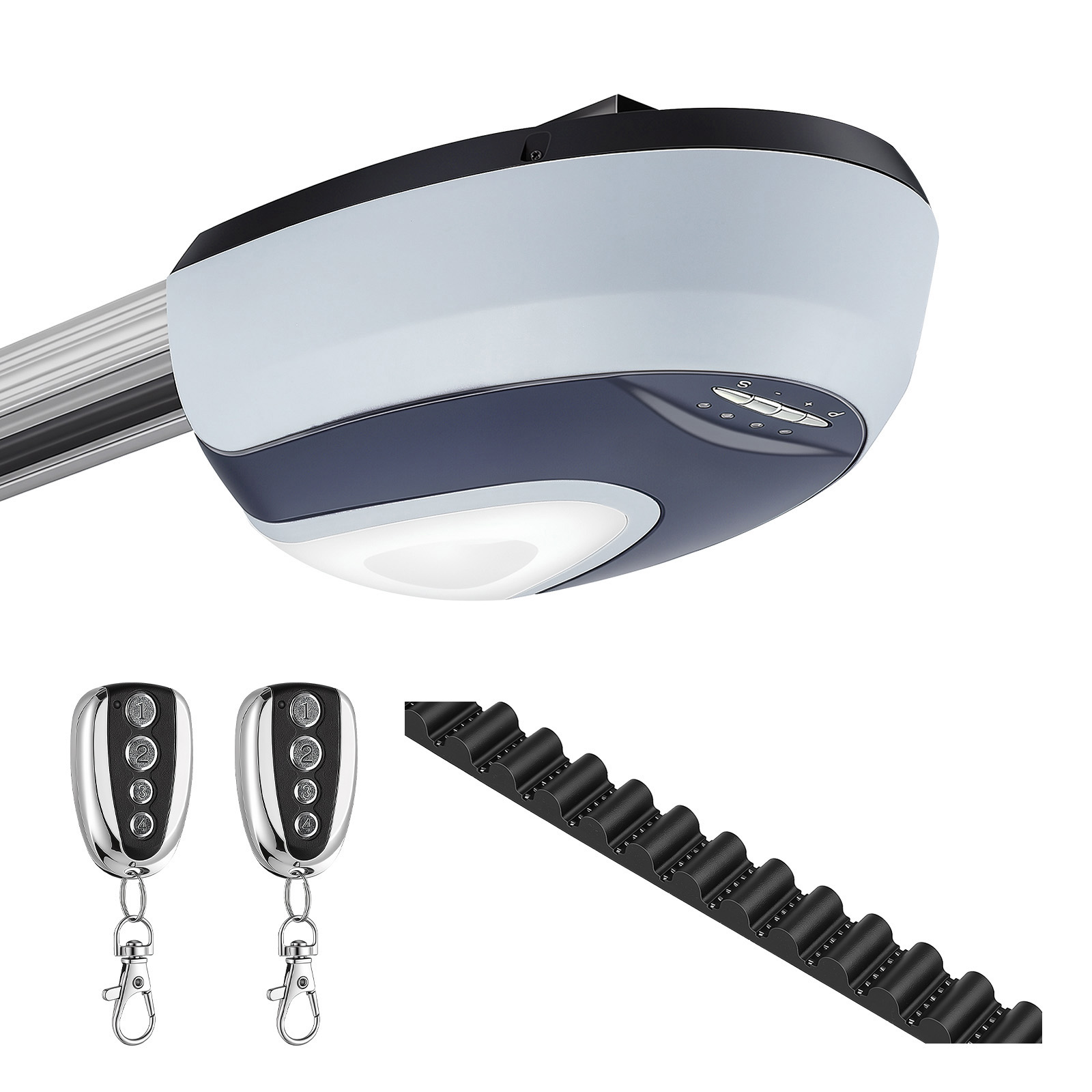 Mophorn Garagentorantrieb 600 N Mit Leisem Riemenantrieb. Inklusive 4-teiligem Schienensystem, 2 Fernbedienungen, Led-beleuchtung Und Ein-tasten-bedienung Im Fahrzeug, Schwarz-weiß-design