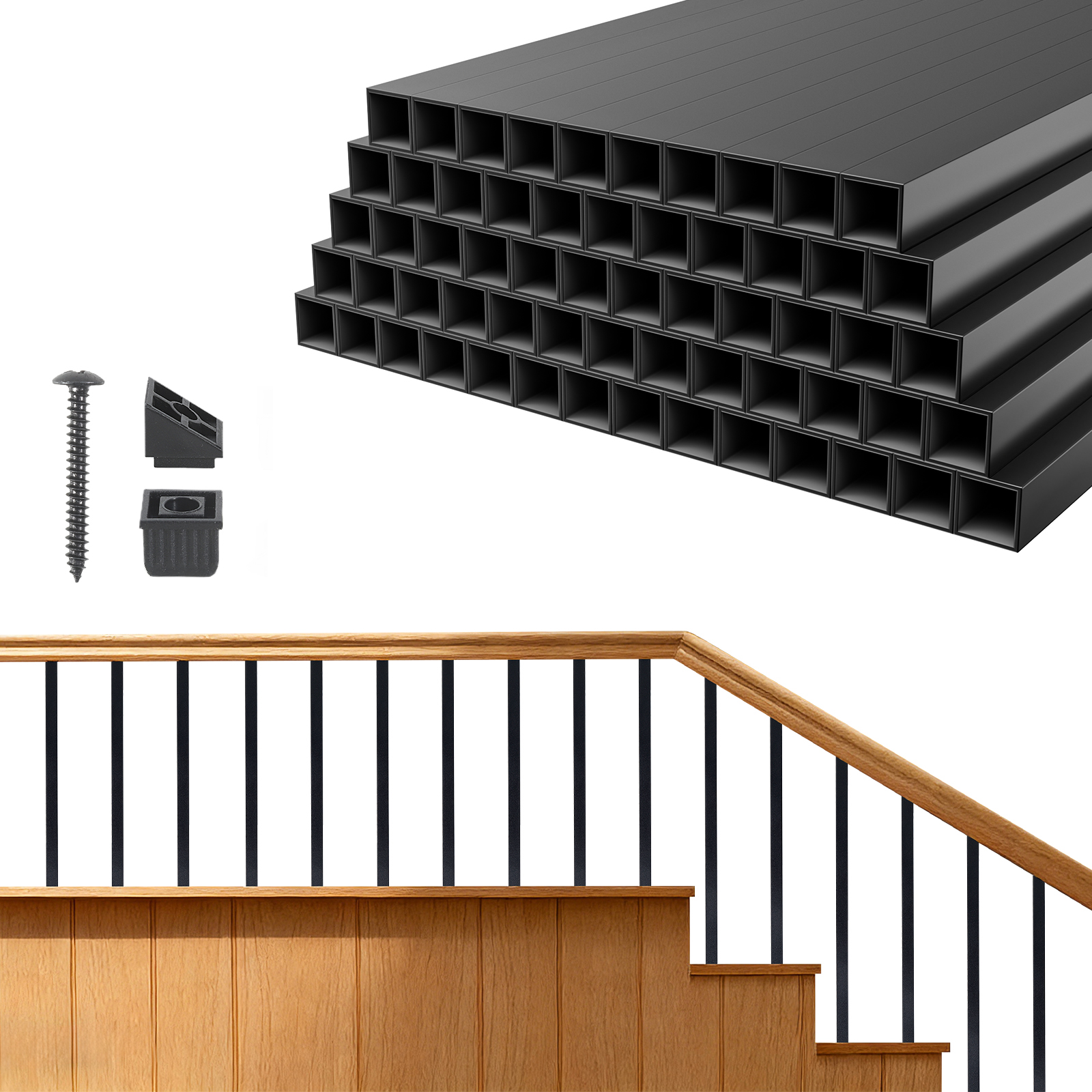 Mophorn Geländerstäbe 125er-pack 19x19x661 Mm, Treppensprossen Aus Aluminiumlegierung, Treppenstäbe Mit Verbindern & Schrauben, Baluster Für Terrassen, Veranden & Treppengeländer, Schwarz