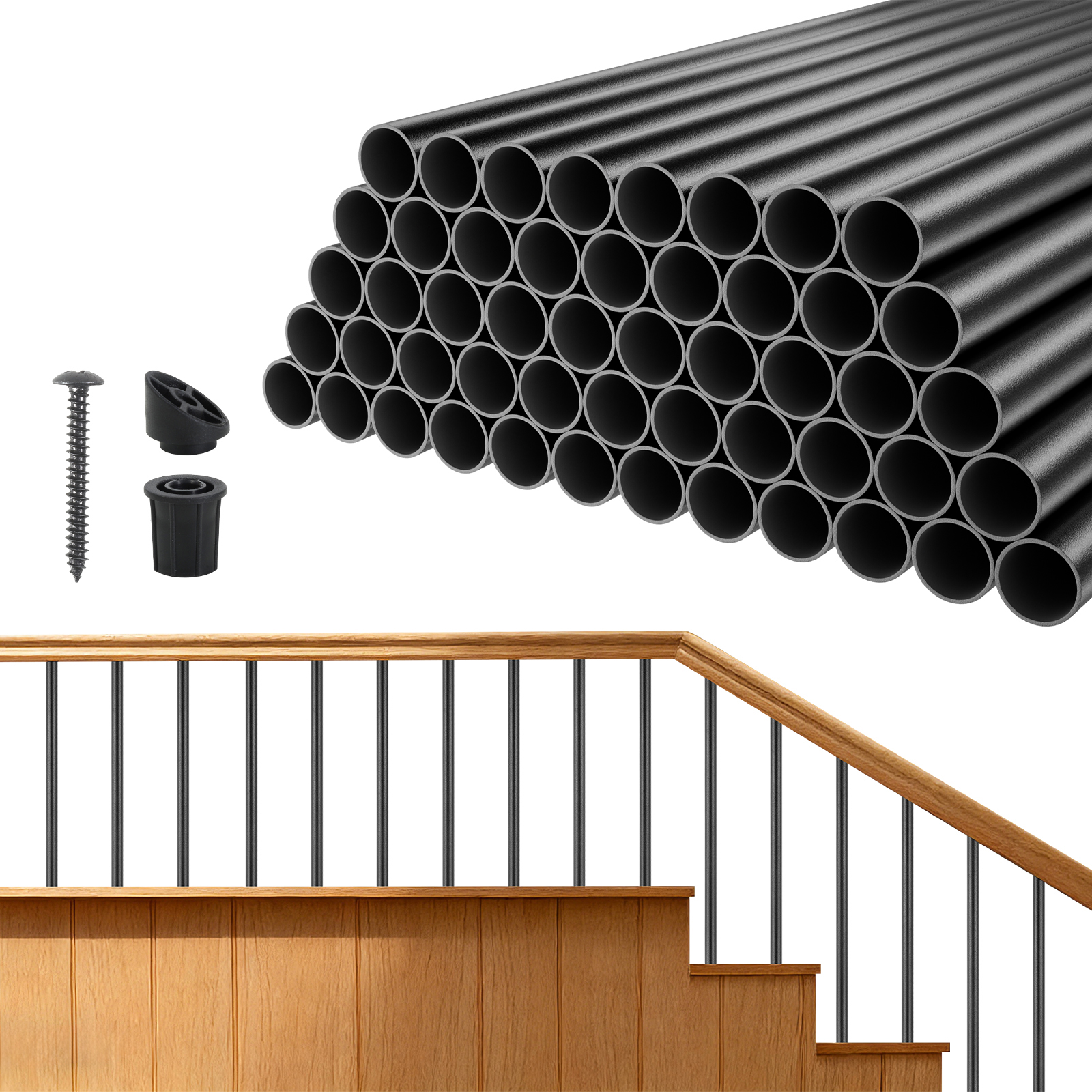 Mophorn Geländerstäbe 125er-pack Φ19 X 813 Mm, Treppensprossen Aus Aluminiumlegierung, Hohle, Runde Stäbe Für Treppen, Baluster, Geländerstange Für Terrassen, Veranden Und Treppengeländer, Schwarz