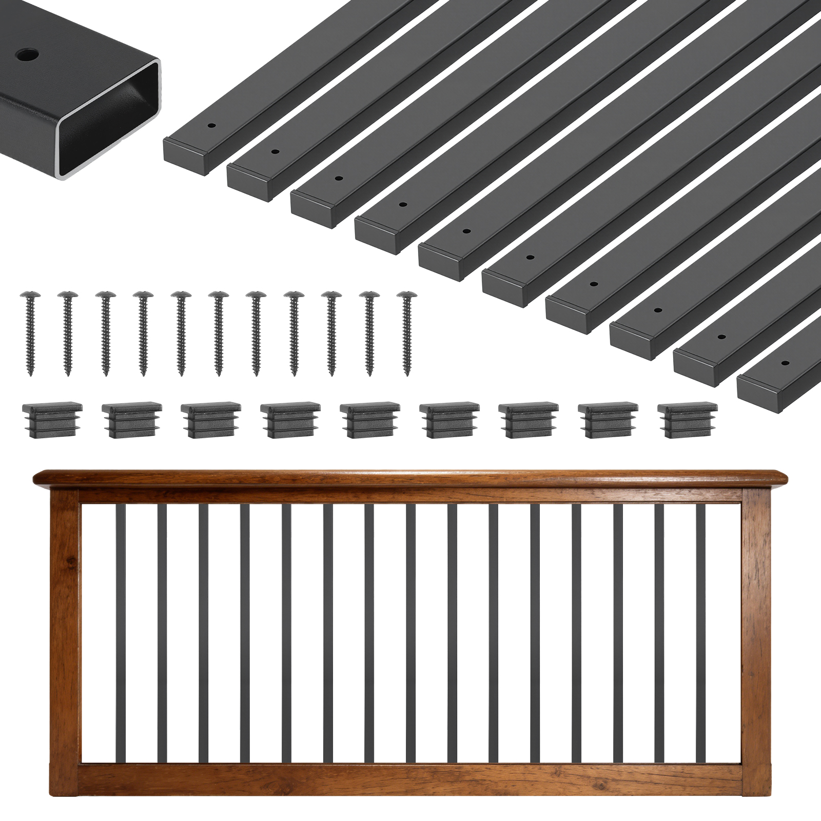 Mophorn Geländerstäbe 61er-set 915 Mm, Hohle Treppensprossen Aus Verzinktem Stahl, Rechteckige Stäbe Mit Vorgebohrten Löchern, Endkappen & Schrauben, Geeignet Für Terrassen, Veranden & Treppen