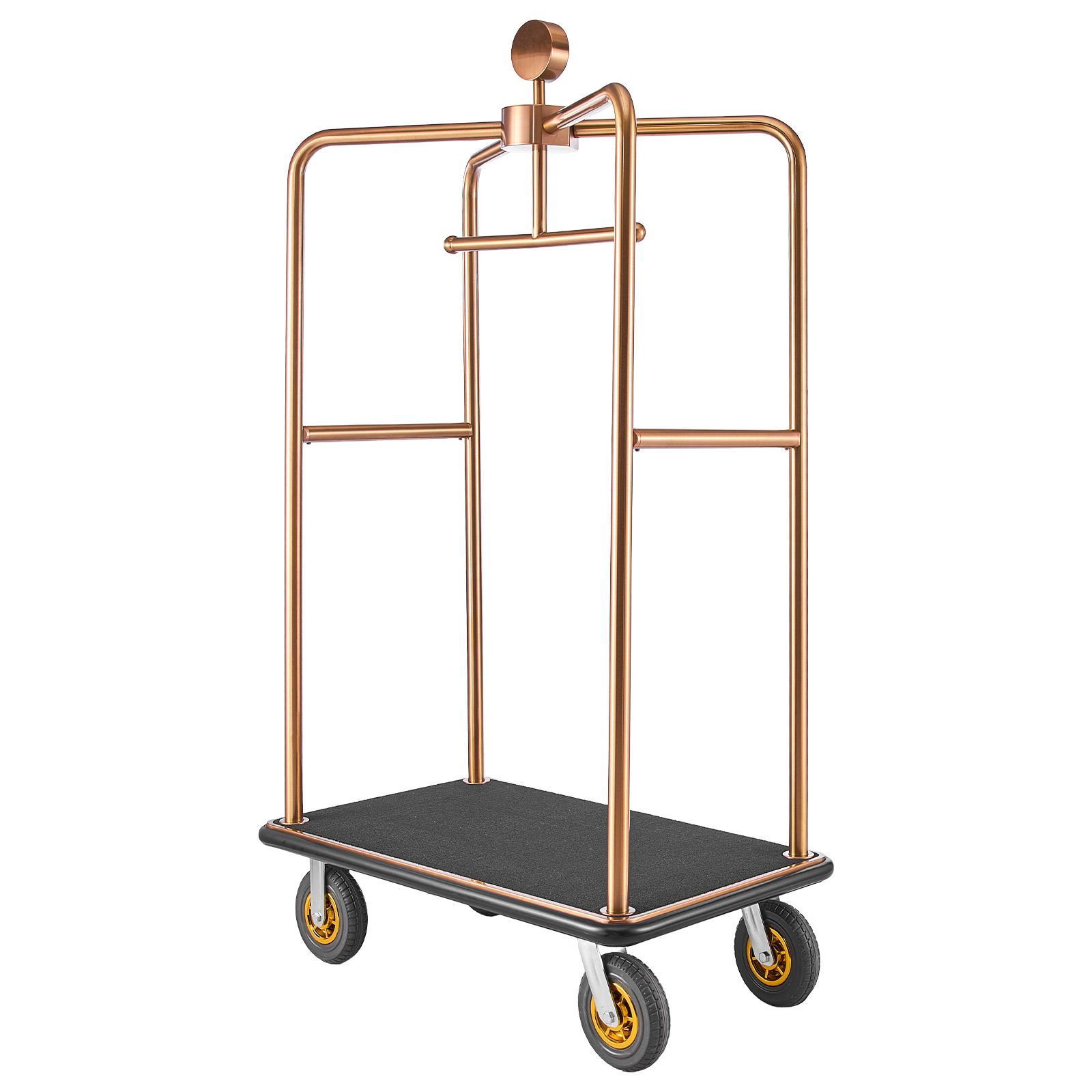 Mophorn Hotelgepäckwagen Aus Edelstahl, 544,31 Kg Tragfähigkeit, Kofferwagen Mit 8-zoll-gummirädern, Wagen Mit Schwarzem Teppichboden Und Kleiderstange, Gepäckwagen Für Hotels Und Resorts, Roségold