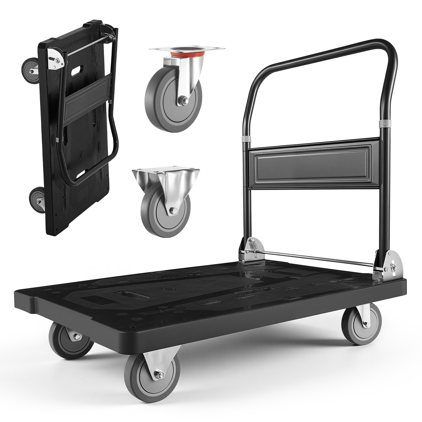 Mophorn Klappbarer Plattformwagen 454 Kg, Transportwagen Mit Lenkrollen, Handwagen Mit Rutschfester Ladefläche, Klappwagen Für Einfache Lagerung, 895x595x850 Mm Transporthilfe