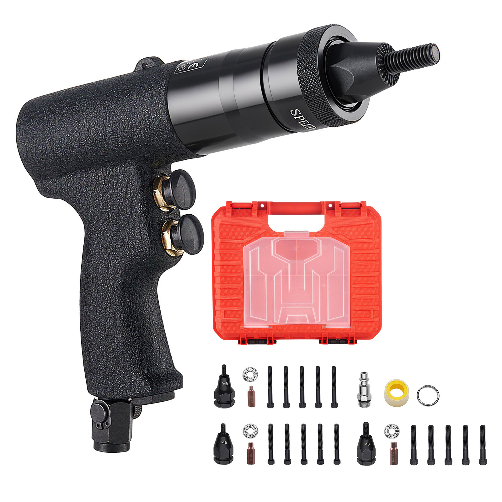 Mophorn Druckluft-nietmutternzange Set Mit Metrischen Kopfstücken M5, M6, M8, M10, Für Automobil-, Industrie- Und Heimwerker, 1134 Kg Zugkraft, Vorwärts- Und Rückwärtsfunktion, Inklusive 20 Mandrels
