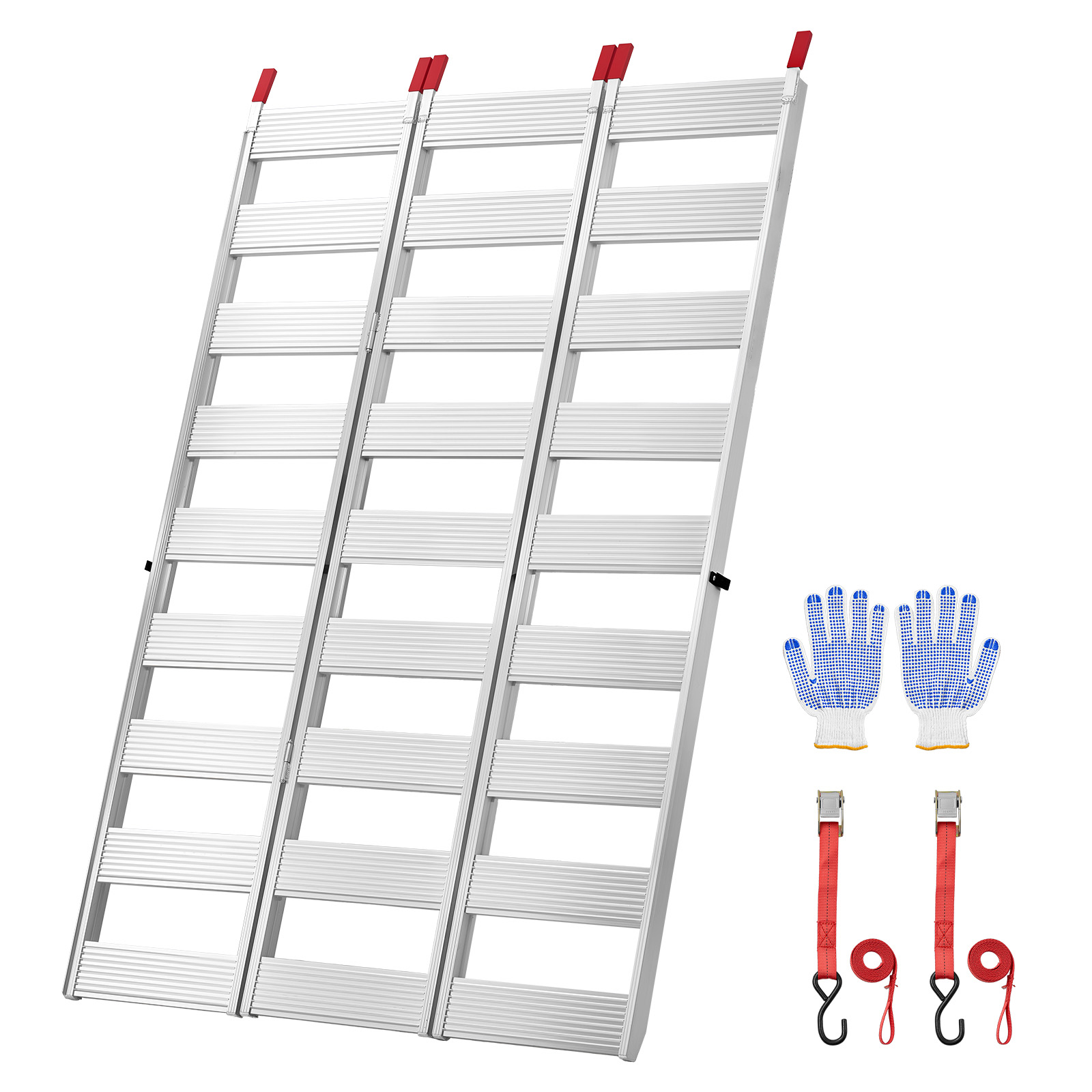 Mophorn Auffahrrampe Aus Aluminium 1945 X 1260 Mm, Dreifach Klappbar, Mit Gurten, Rutschfesten Gummiauflagen Und 680 Kg Tragkraft, Ideal Für Pickups, Motorräder Und Traktoren