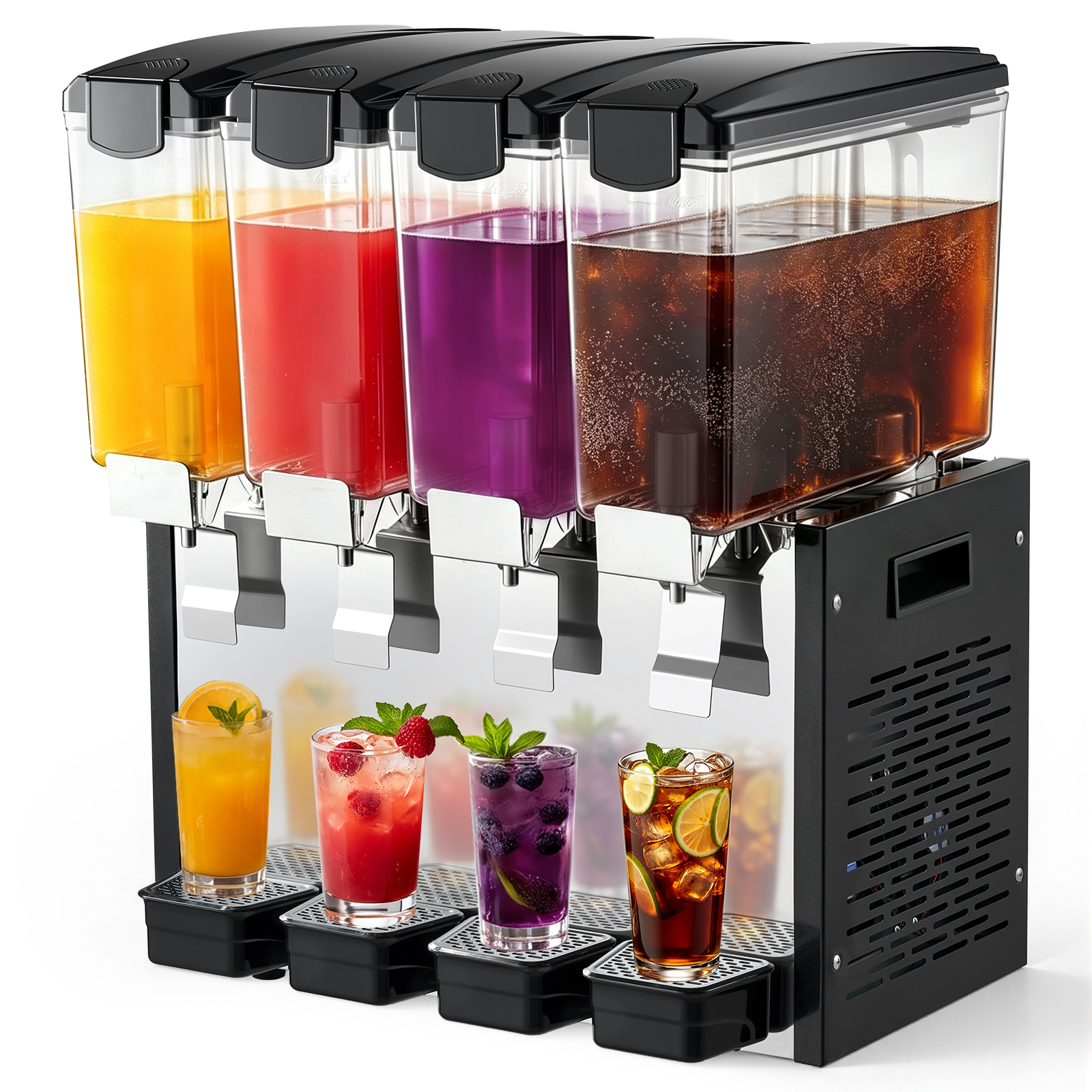 Mophorn Elektrischer Getränkespender 4 X 10 L, 7-12 °c, Saftspender Mit Robustem Pc-behälter, Für Restaurants, Mit Rührstab Für Gleichmäßiges Mischen, Druckschalter Und Praktischer Auffangschale