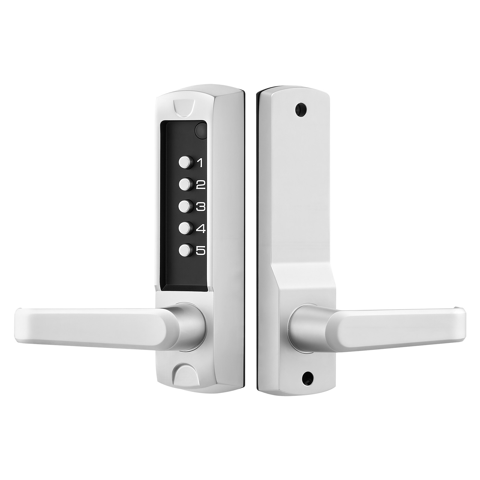 Mophorn Mechanisches Codeschloss Mit Einseitigem Tastenfeld (5-stelliger Code), Schlüsselloses Türschloss Mit Griff Und Automatischer Verriegelung, Für Gartentore, Garagen Und Den Außenbereich, Silber