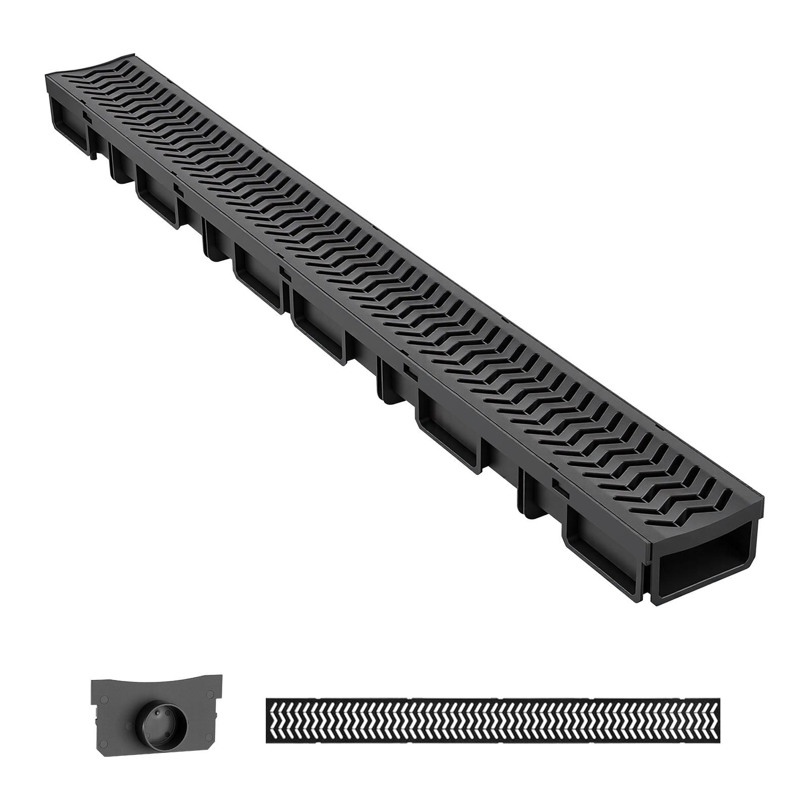 Mophorn 5er-set Entwässerungsrinnen Aus Kunststoff 1005x103x62mm, Bodenrinne Mit Abdeckung & Endkappen, 1,5t Tragfähigkeit, Max. 6m³/h Durchfluss, Geeignet Für Garten, Gehweg Und Pool