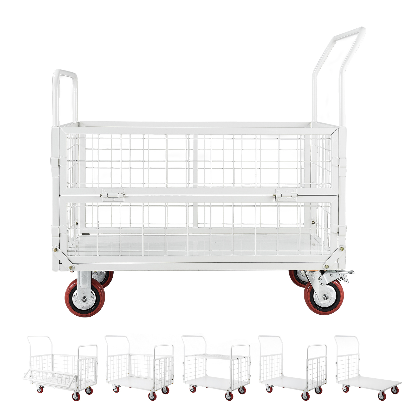 Mophorn Plattformwagen Mit Gitterwänden 907 Kg, 6-in-1 Faltbarer Transportwagen Mit Schwenkrädern, Robuster Handwagen, Vielseitiger Materialwagen, Geeignet Für Lebensmittel, Wäsche, 1130x675x1070 Mm