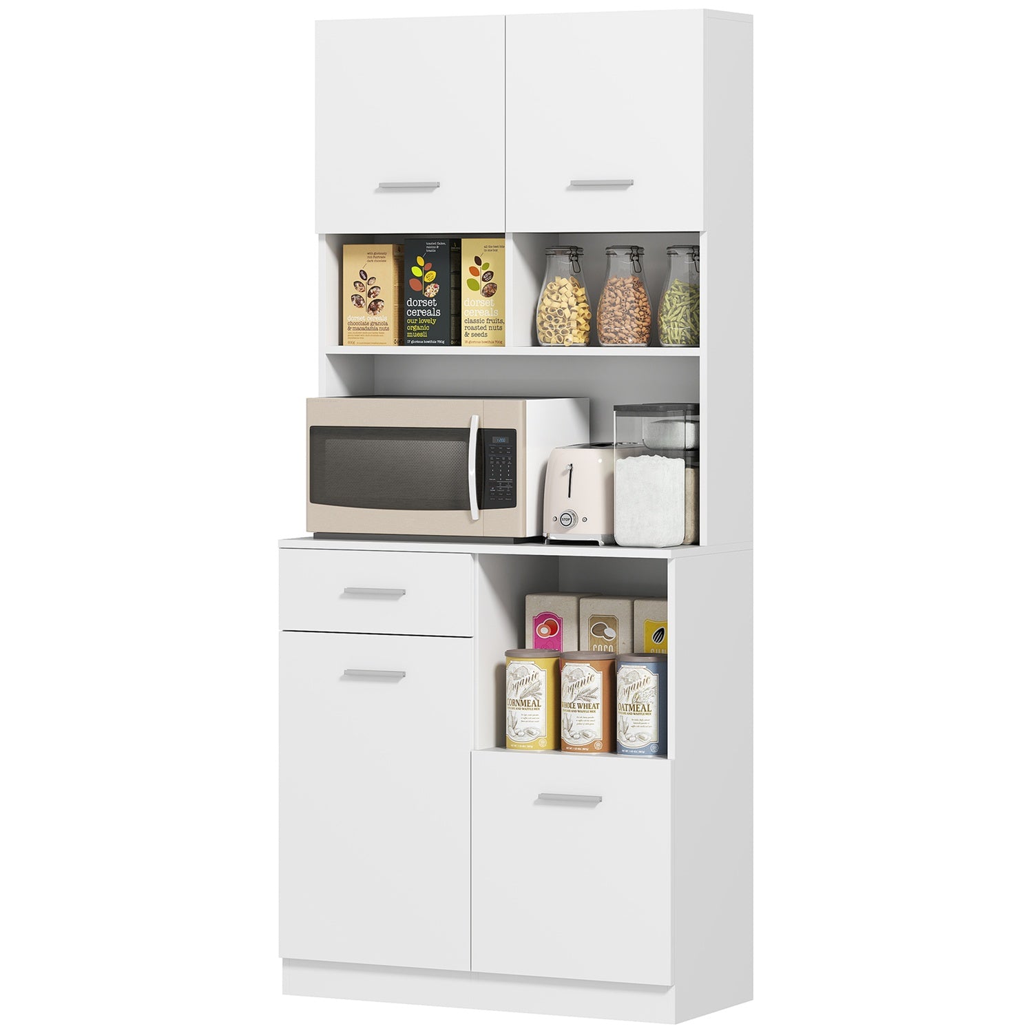 Küchenschrank, Hochschrank Mit Verstellbaren Regal, Schublade, Buffetschrank Mit Soft-close-tür, Vitrinenschrank Aufbewahrungsschrank Für Küche Esszimmer 80x35x180 Cm Weiß