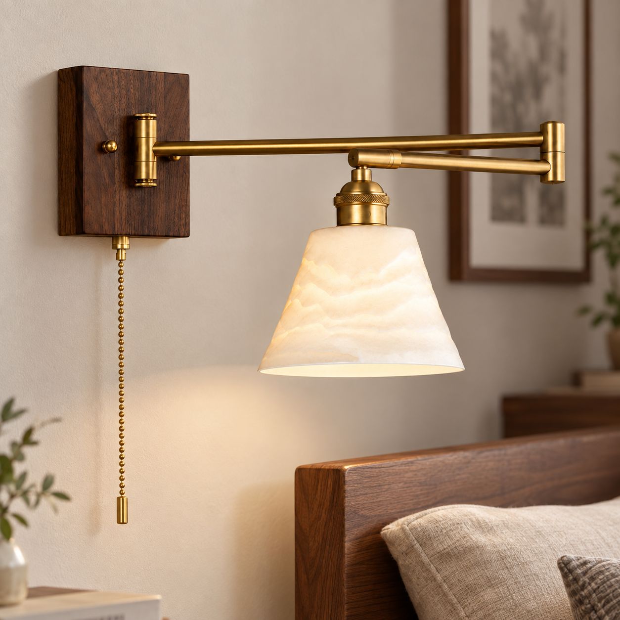 Verstellbare Wandleuchte Im Amerikanischen Vintage-stil Mit Verstellbarem Lampenkopf Aus Schwarzem Walnussholz Und Klappbarem Arm (leuchtmittel Nicht Enthalten).