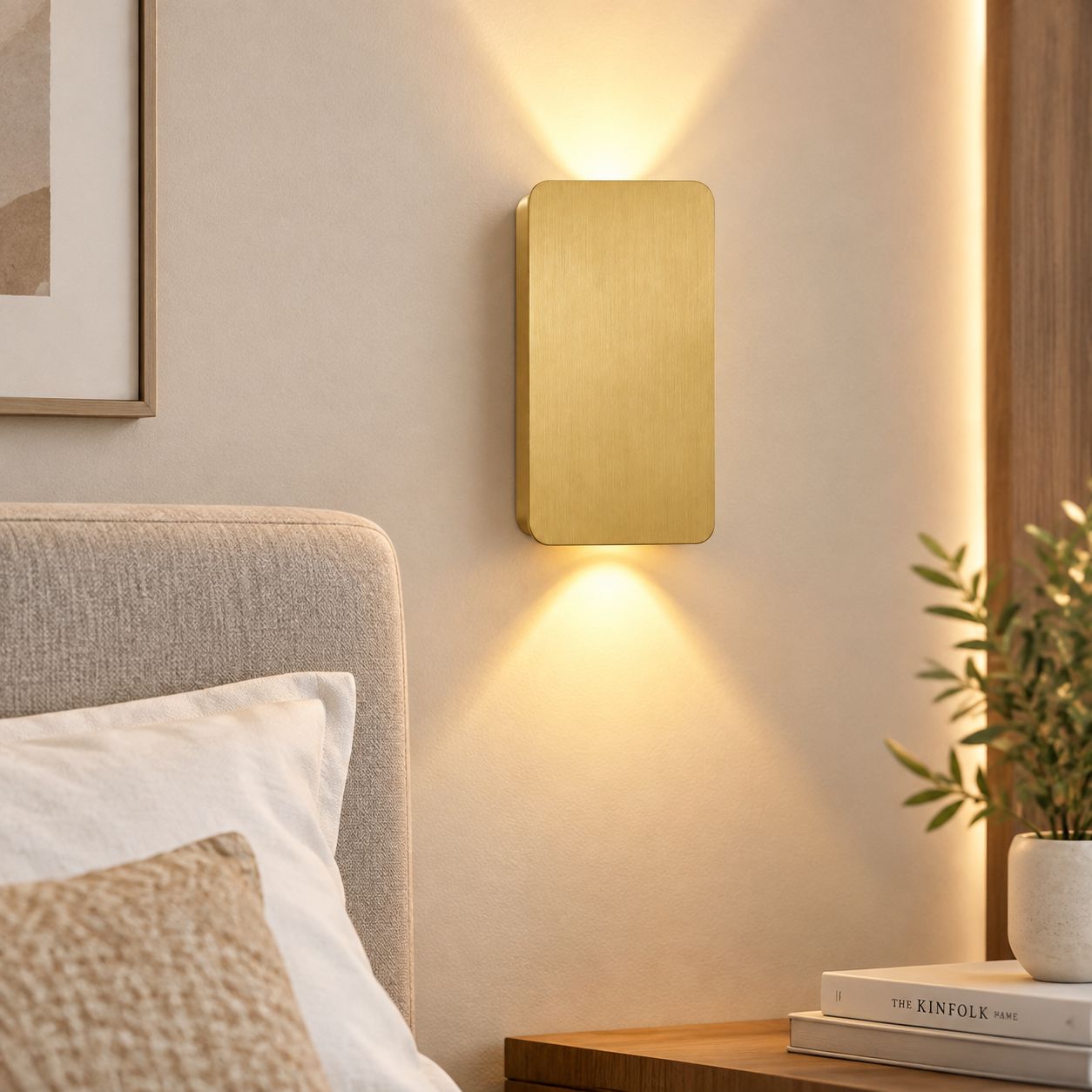 Skandinavische Wandleuchte, Gebürstetes Goldaluminium, 6 W, 3000 K, Duale Beleuchtung (nach Oben/unten), Moderne Und Elegante Inneneinrichtung