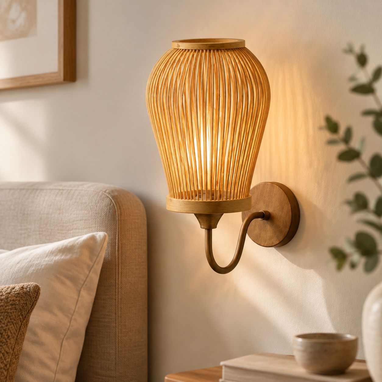 Luxuriöse, Italienisch Inspirierte Wandleuchte Aus Gewebtem Bambus, Handgefertigtes Ovales Design Zur Inneneinrichtung In Schlafzimmer, Wohnzimmer, Flur (leuchtmittel Nicht Enthalten)