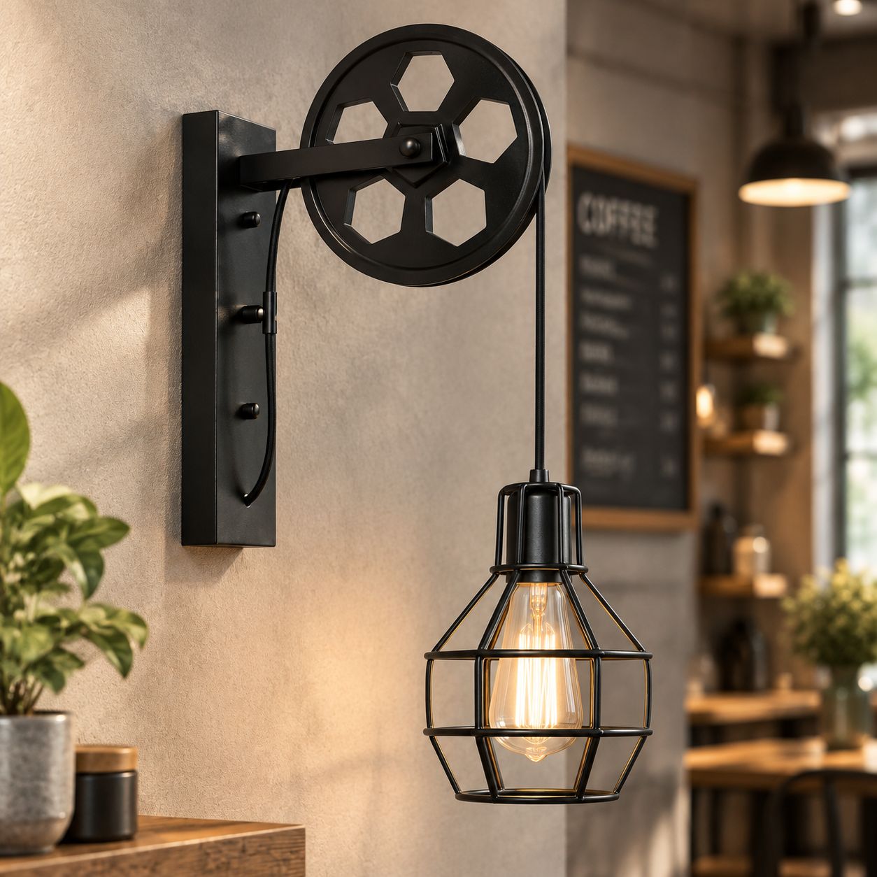 Höhenverstellbare Wandleuchte Im Vintage-industrie-stil, Schwarz, Für Flur, Café, Restaurant (leuchtmittel Nicht Enthalten)