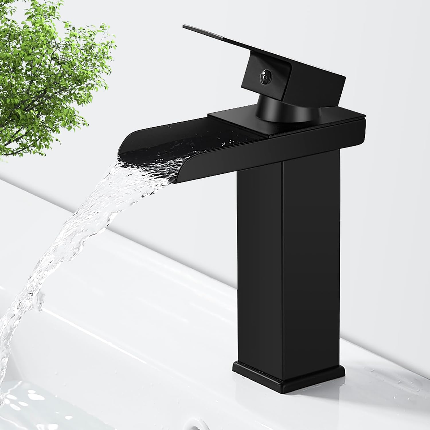 Robinet De Salle De Bain Cascade Noir Mat, Laiton Massif Anti-rouille, Cartouche Céramique Anti-fuite, Installation Rapide Und Design Élégant Polyvalent