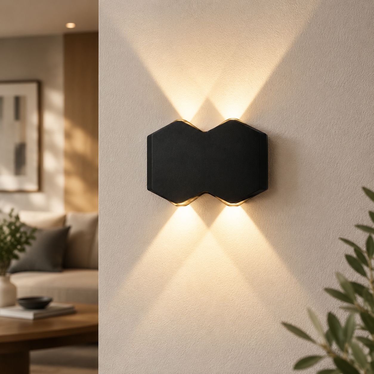 Wave 4w Wasserdichte Led-wandleuchte, Minimalistisches Doppelkopf-design Für Den Innen- Und Außenbereich (schwarz)