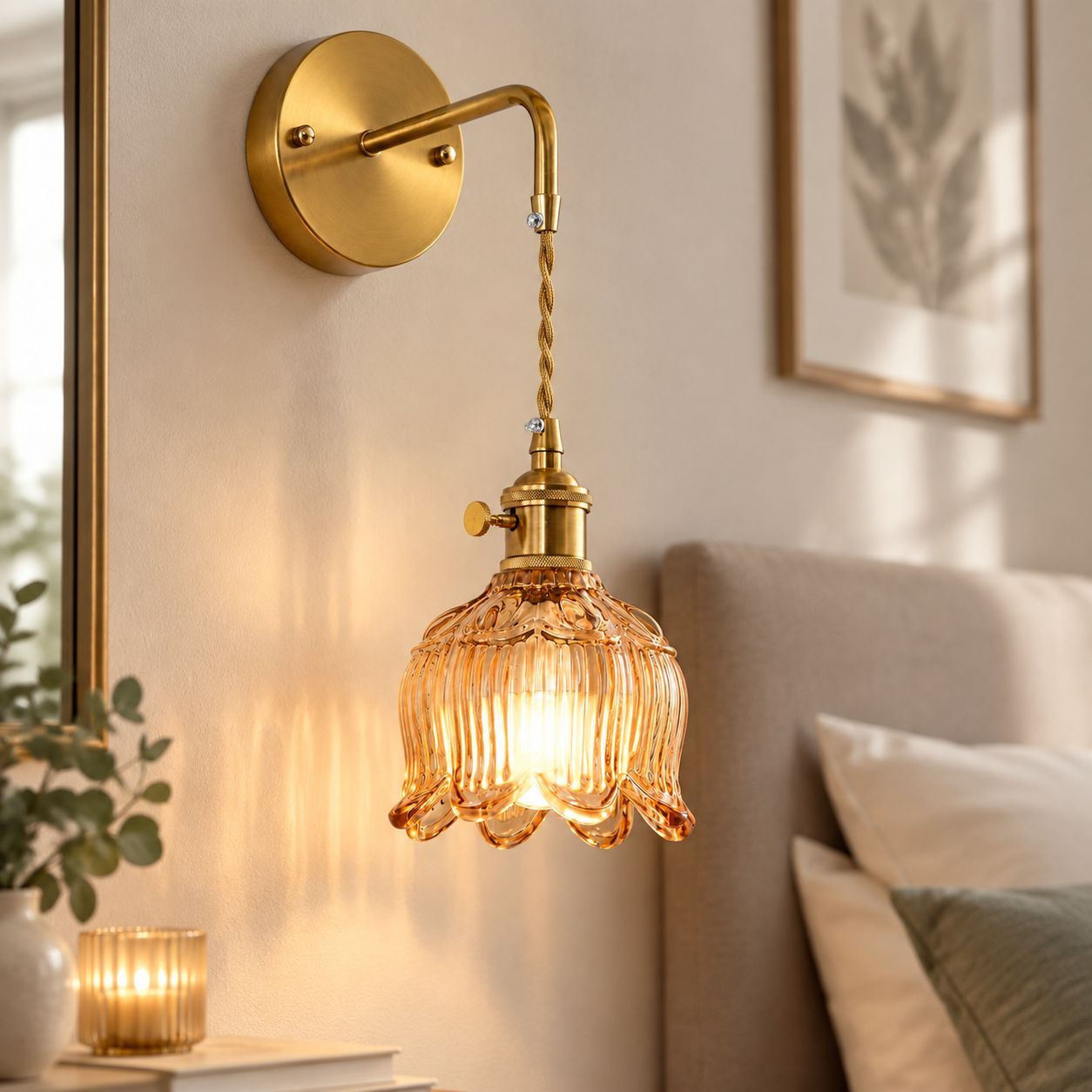 Kabellose Wandleuchte Mit Fernbedienung, Bernsteinfarbenes Glas, Beleuchtung Für Wohn- Und Schlafzimmer Ohne Verkabelung (leuchtmittel Nicht Enthalten)