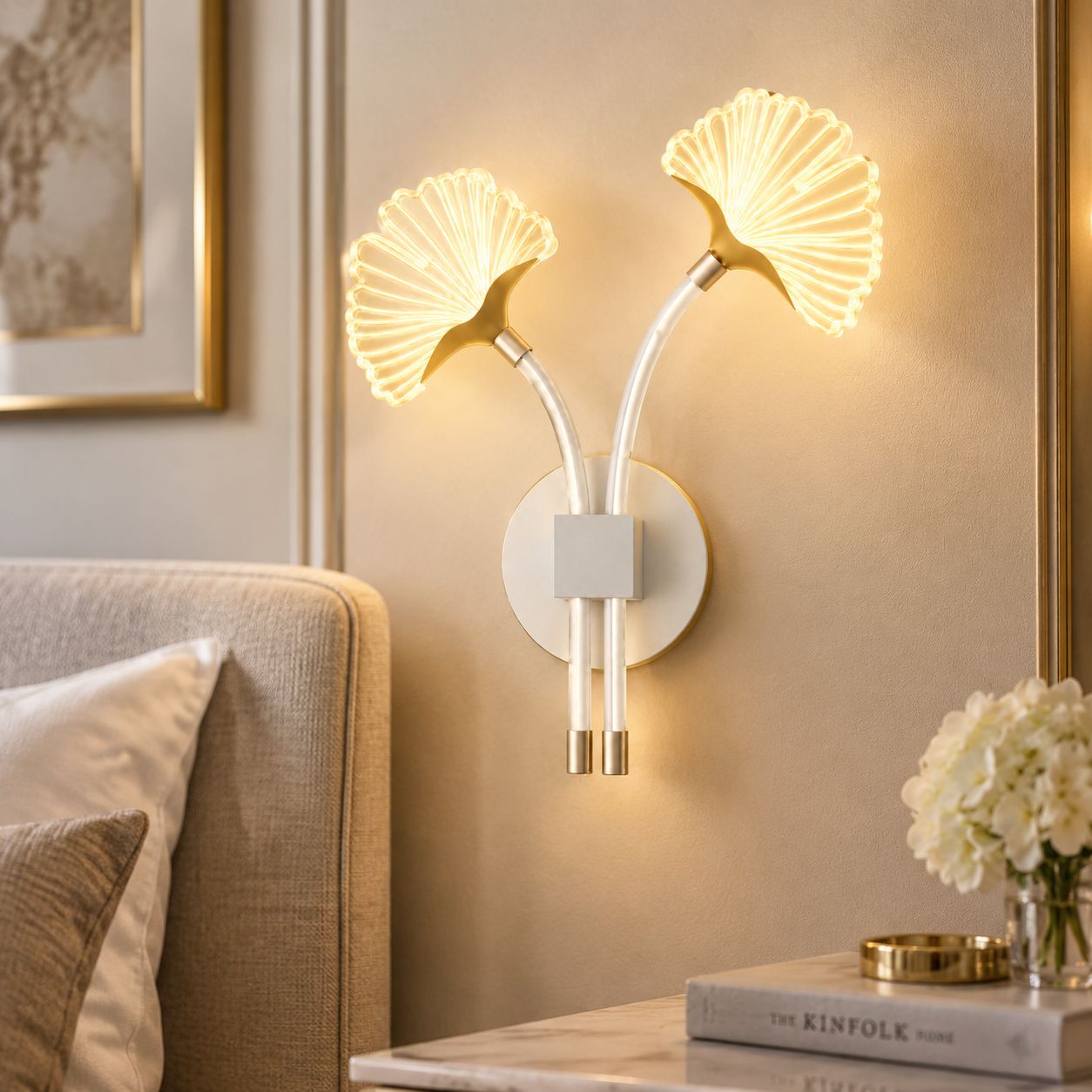 Vollspektrum-wandleuchte, Augenschutz, Weiß-goldenes Design Für Schlafzimmer, Wohnzimmer, Flur (warmes Licht)