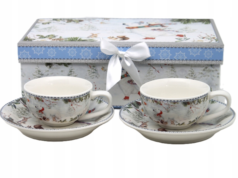 Porzellantassen, 120 Ml, 2er-set, Winter-teddybären, In Einer Geschenkbox