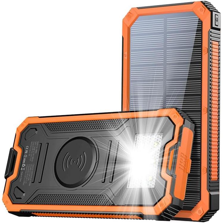 Solar-powerbank Mit Ladegerät, Tragbares Kabelloses Ladegerät Mit 20.000 Mah Und Usb-c-ein-/ausgang Für Mobiltelefone, Externer Akku Mit Zwei Ladestationen Für Camping