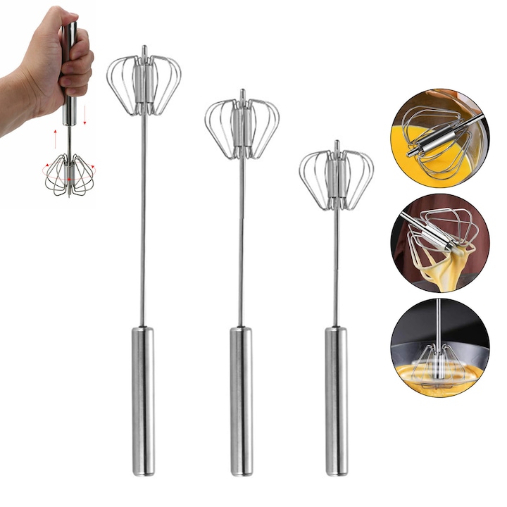 3-teiliges Set Edelstahl-schneebesen, Axroad Mall, Halbautomatisches Design, Schnelles Mischen, Kratzfest, Rostfrei, Leicht Zu Reinigen, Zum Kochen, Backen, Schlagen Und Aufschäumen, 32 Cm/28 Cm/26 Cm