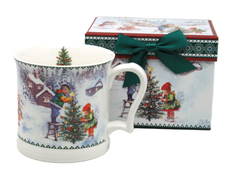 Weihnachtsporzellanbecher 450 Ml, Dekorative Geschenkbox, Weihnachtsbaum