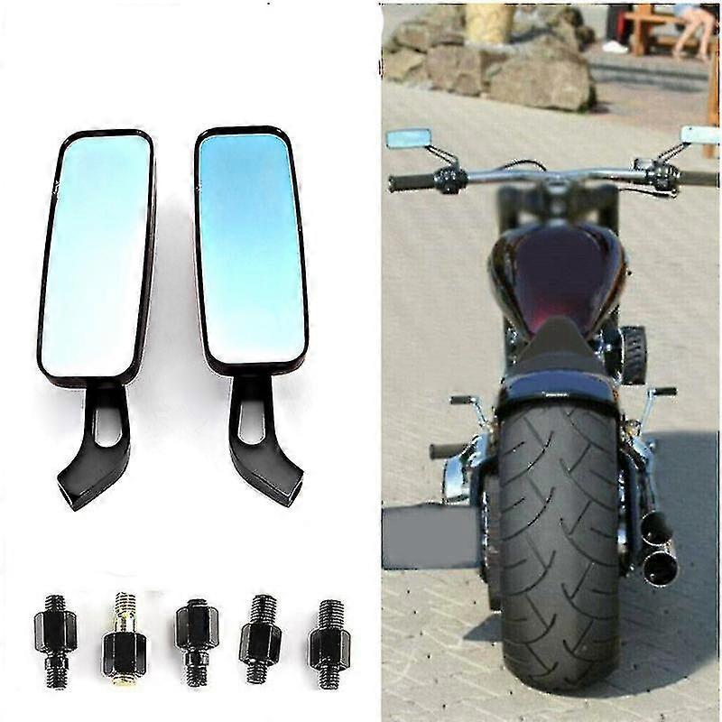 8/10-mm-motorrad-rückspiegel, Schwarz, Quadratisch, Konvex, Blaues Glas, Kompatibel Mit Harley, Honda, Suzuki, Yamaha Und Kawasaki