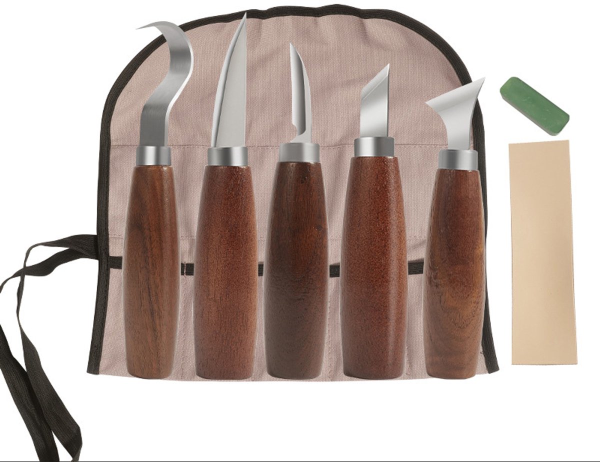 Professionelles Set Aus 5 Holzmeißeln Für Die Holzschnitzerei
