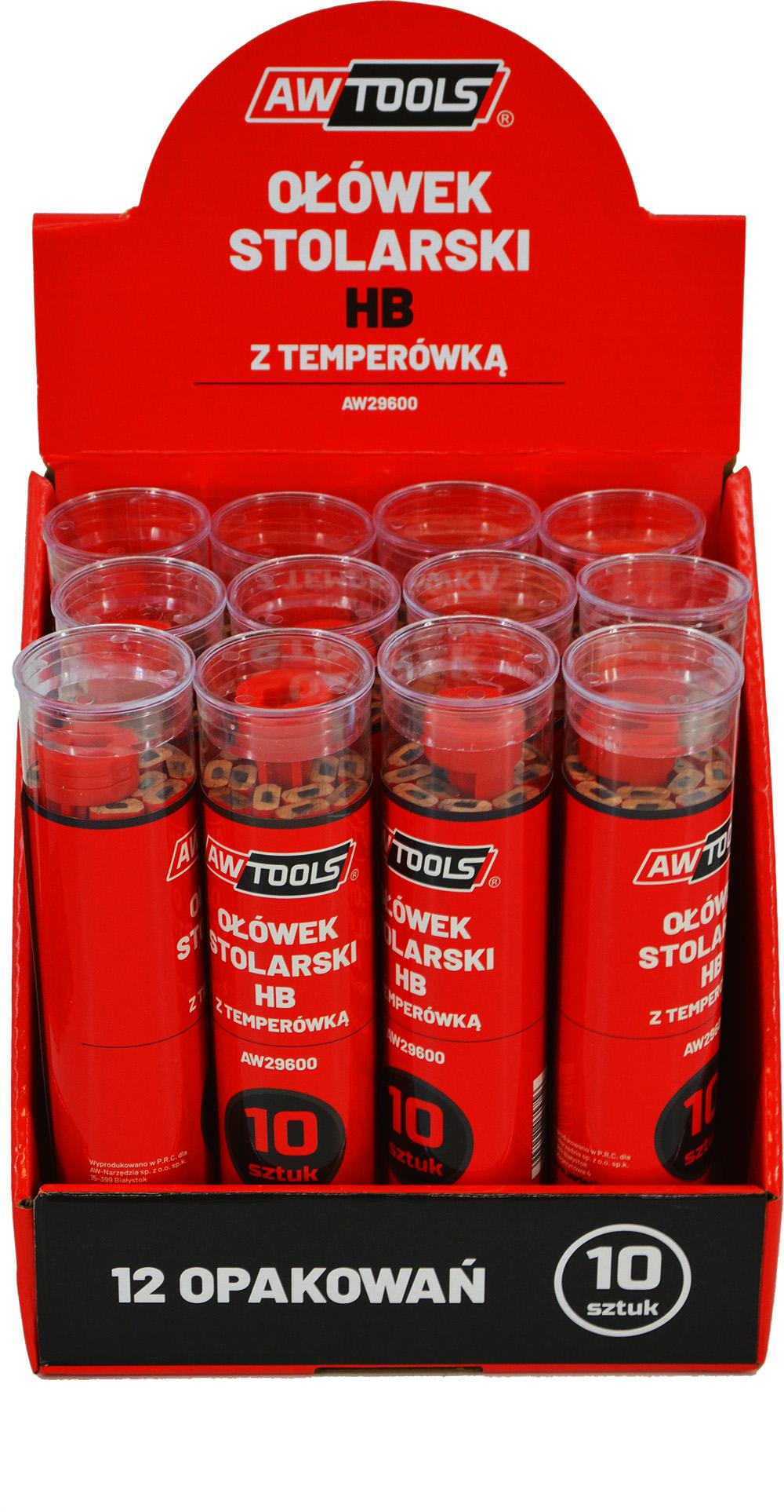 Awtools Ołówek Stolarski Hb Czerwony Do Drewna 10 Sztuk